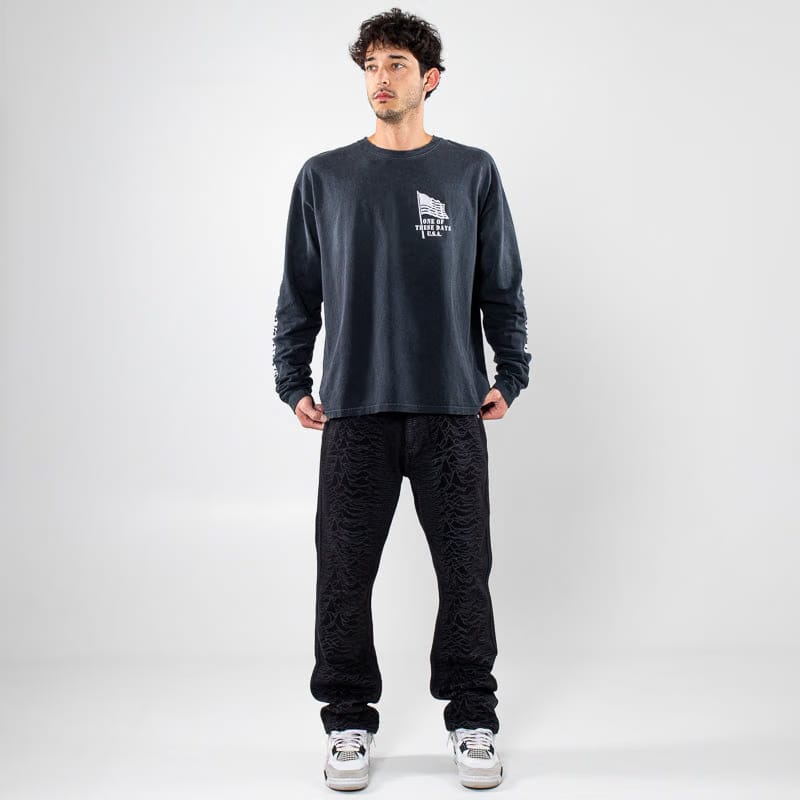 One Of These Days American Flag L/S Tee - Washed Black