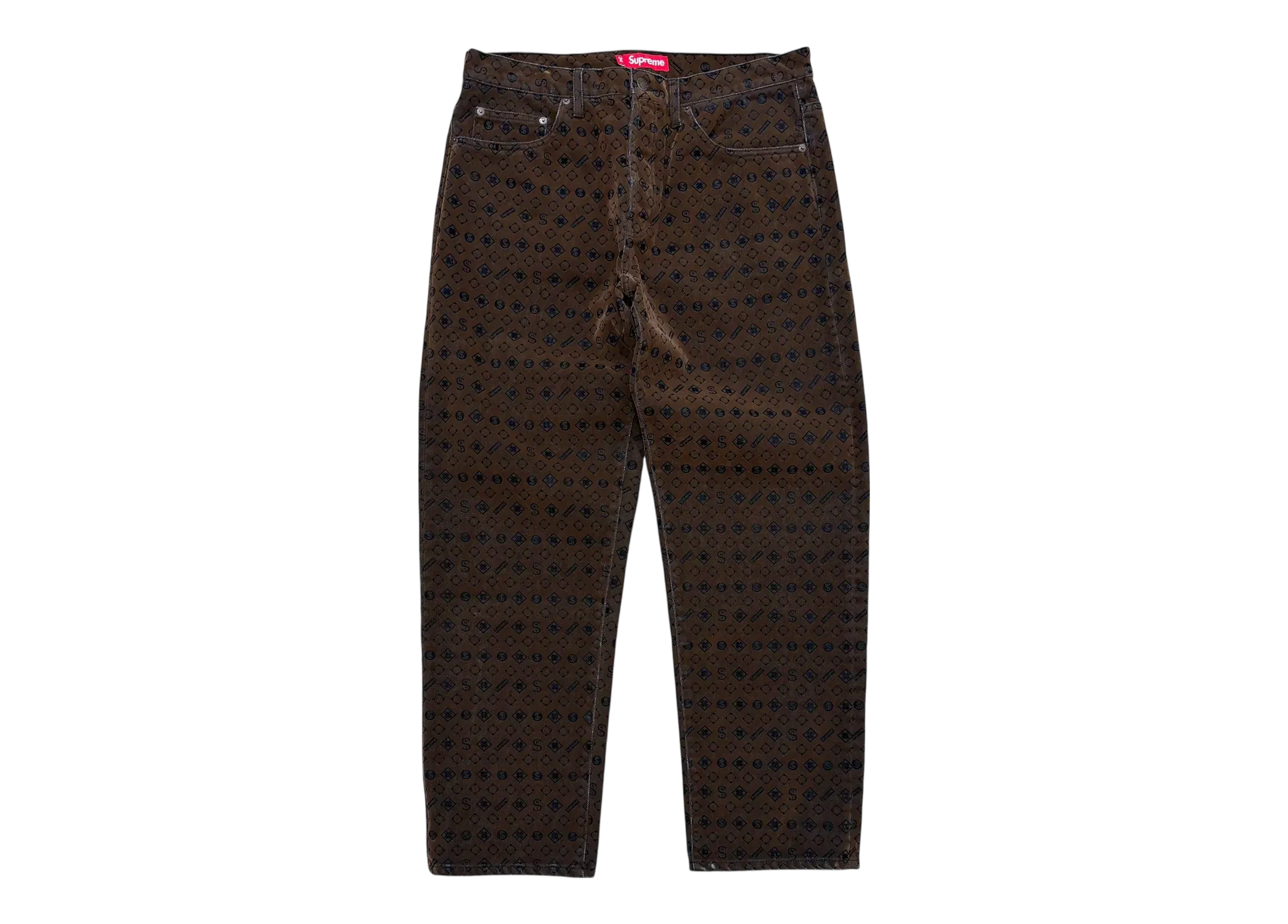 Supreme Pant Velvet All Over Logo Brown COND NEW