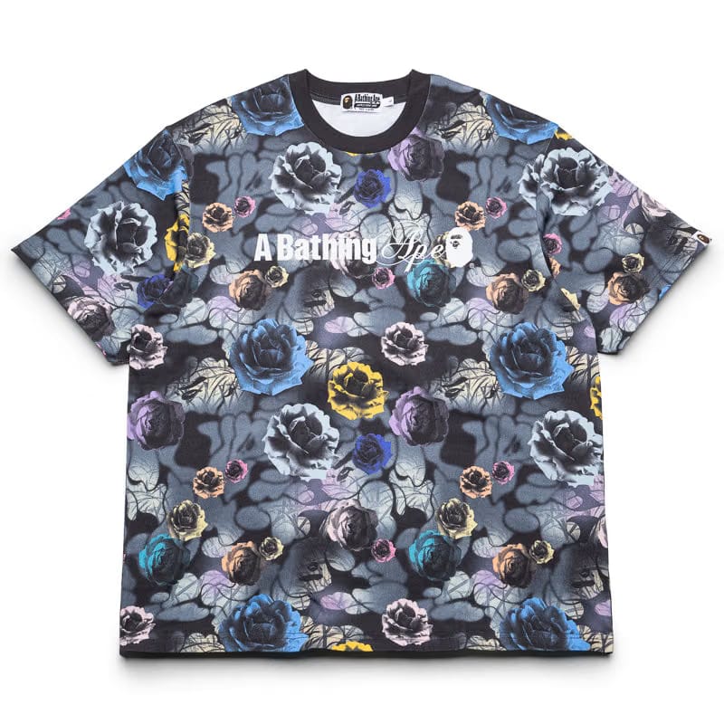 BAPE A Bathing Ape Floral Camo Logo Tee - Black