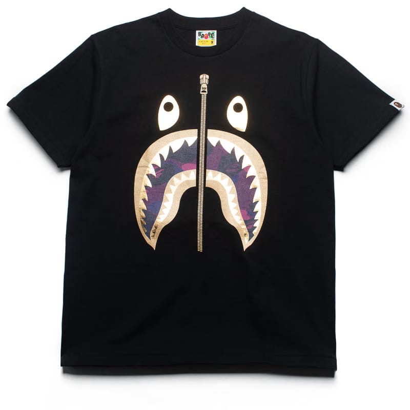 BAPE A Bathing Ape Color Camo Shark Tee - Black/Purple