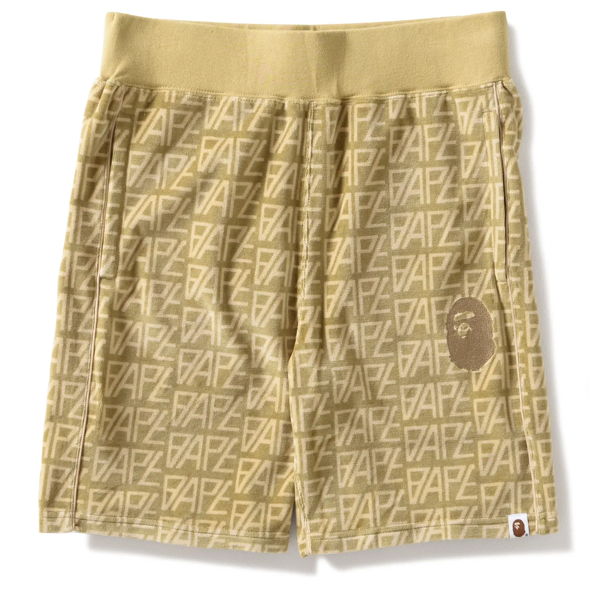 BAPE A Bathing Ape Logo Monogram Velour Shorts - Beige