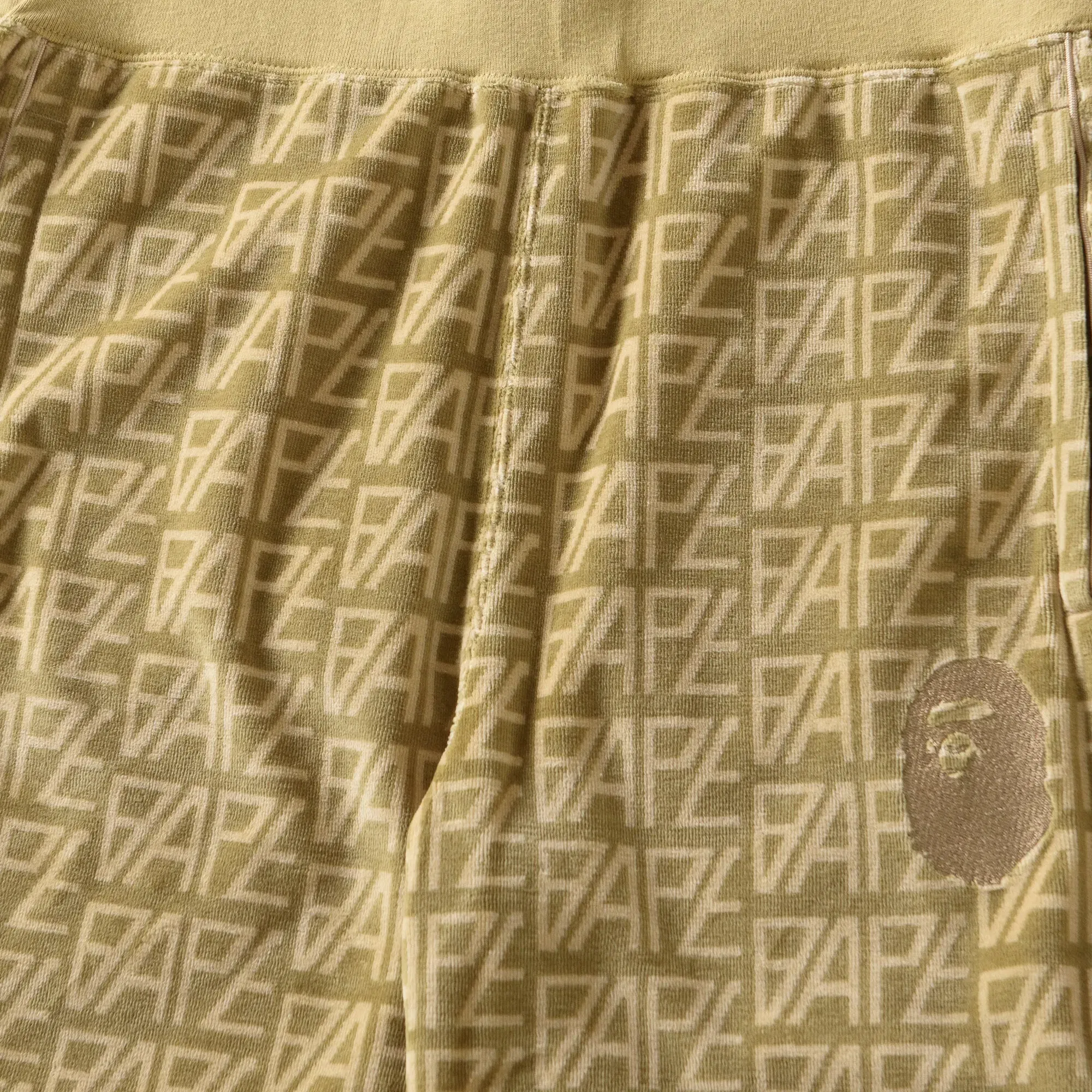 BAPE A Bathing Ape Logo Monogram Velour Shorts - Beige
