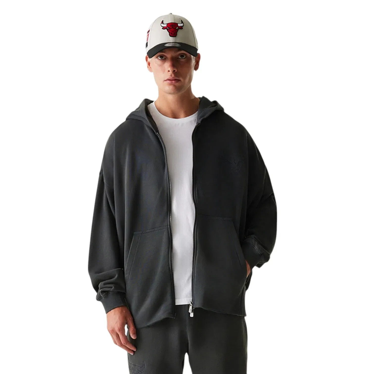 New Era Zip Hoodie Oversize Chicago Bulls Dark Grey
