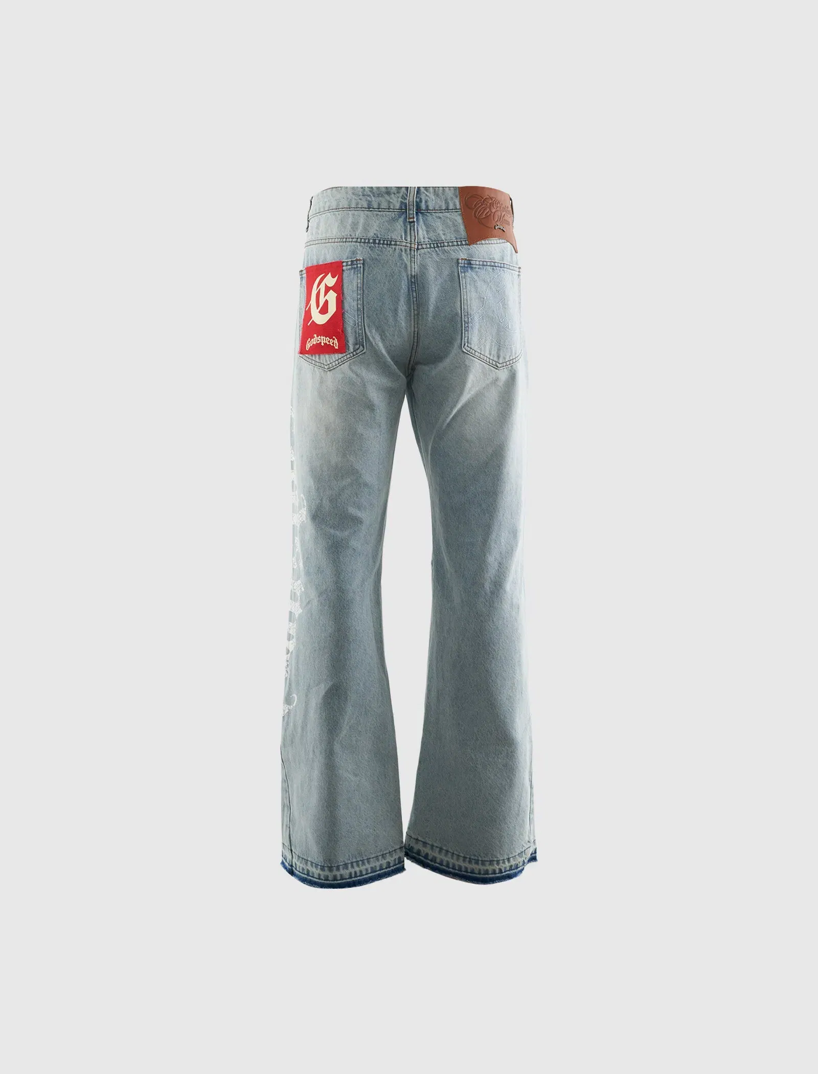 GODSPEED NEW YORK OG LOGO FLARED DENIM JEANS