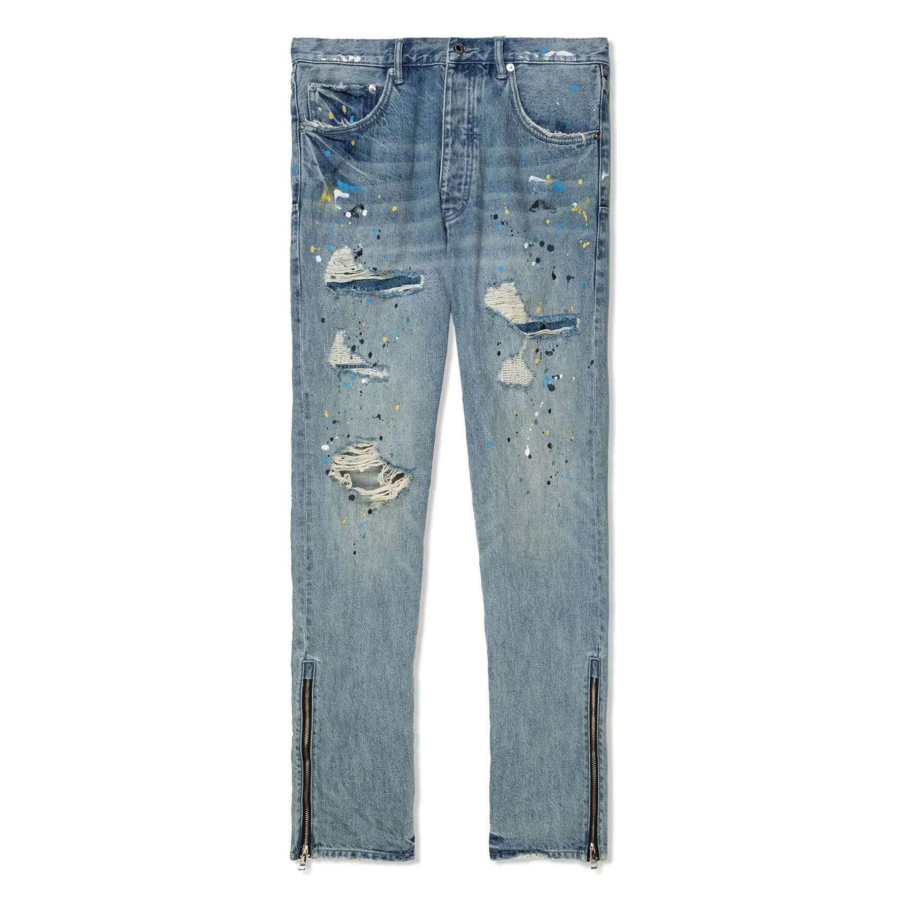Purple Brand Light Indigo Zipper Paint Repair Pants