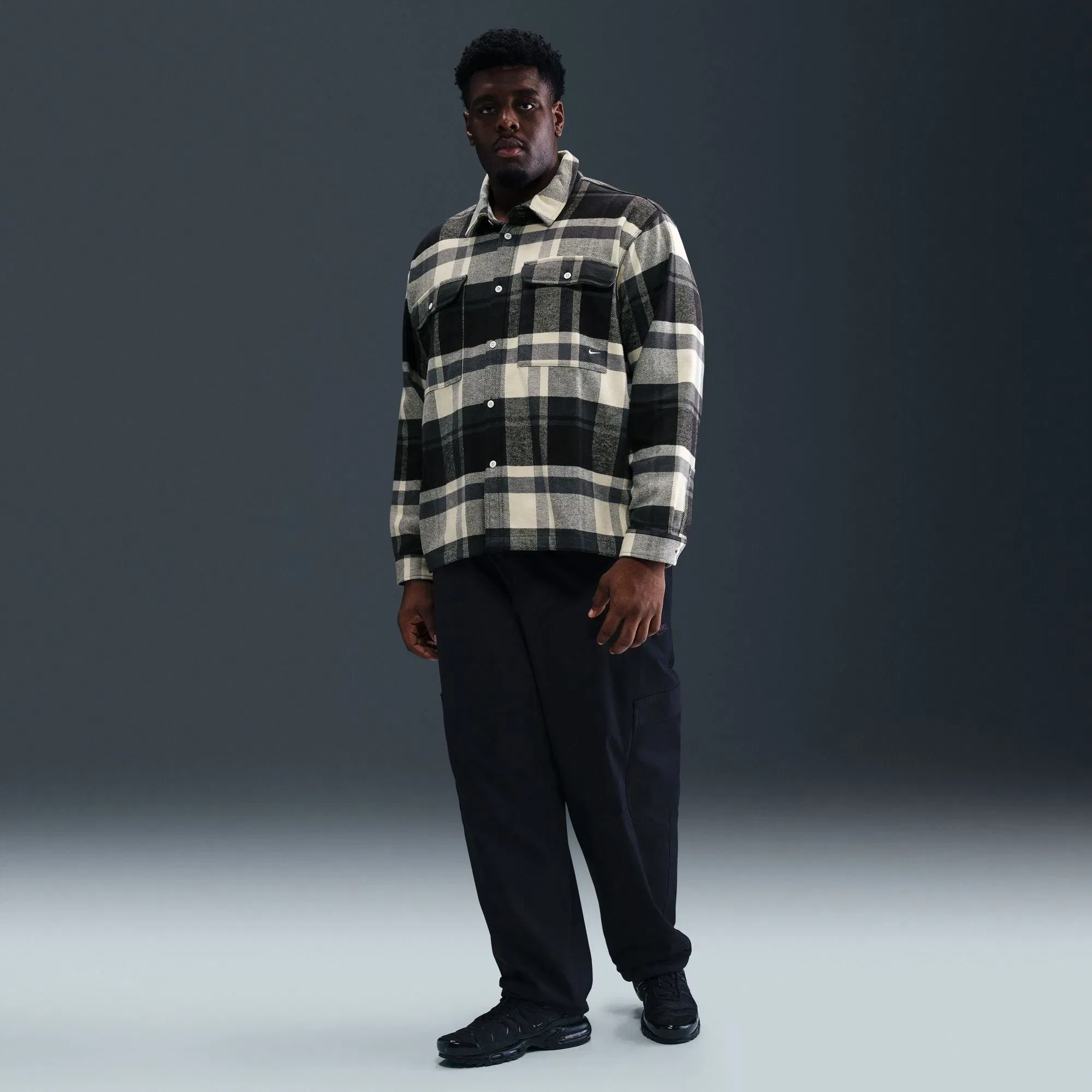 Nike Life Flannel Shirt 'Black/White'
