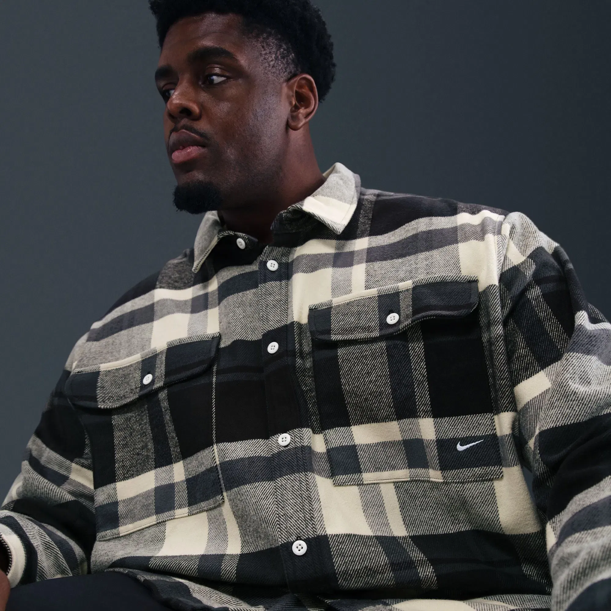 Nike Life Flannel Shirt 'Black/White'