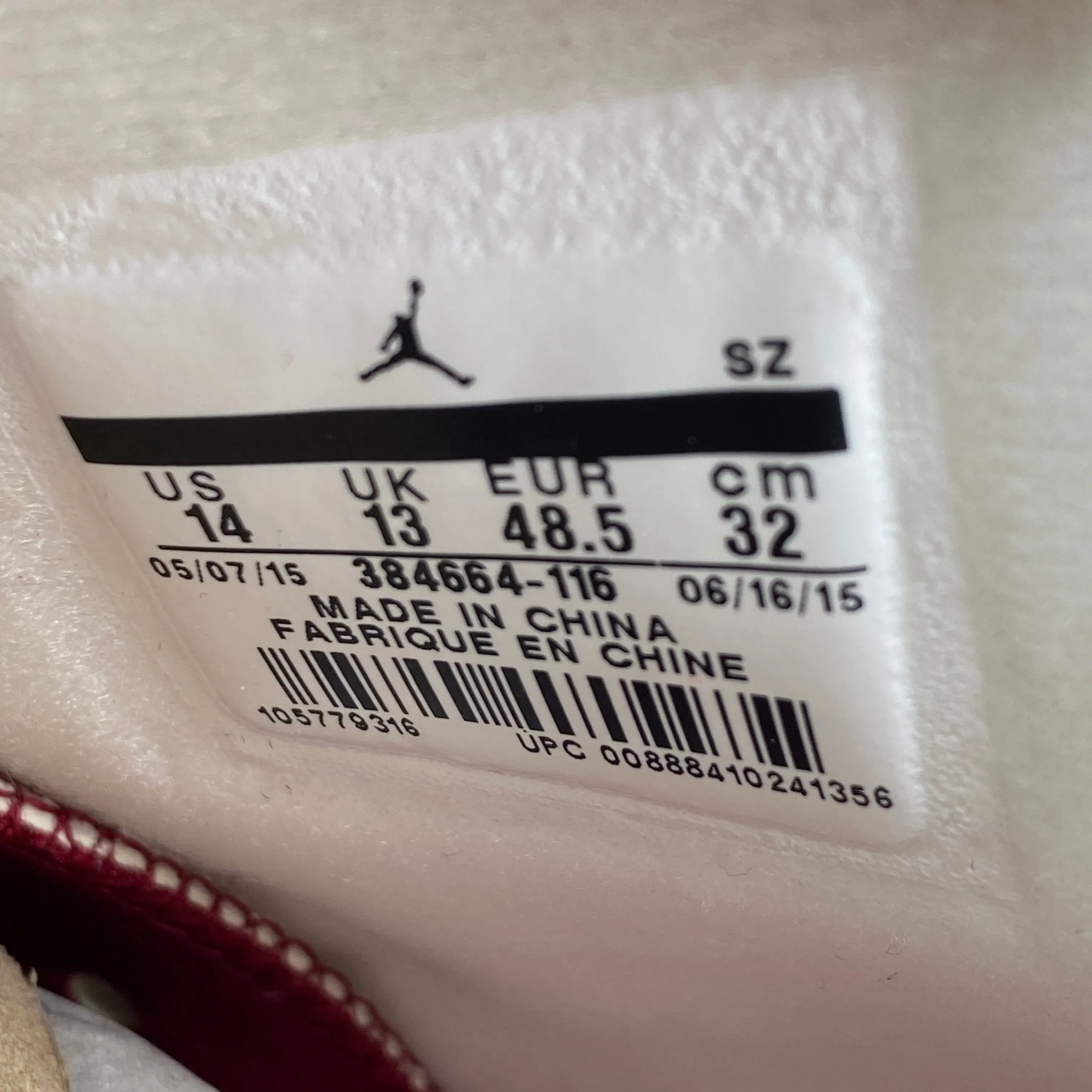 Air Jordan 6 Retro "Maroon" 2015 New Size 14