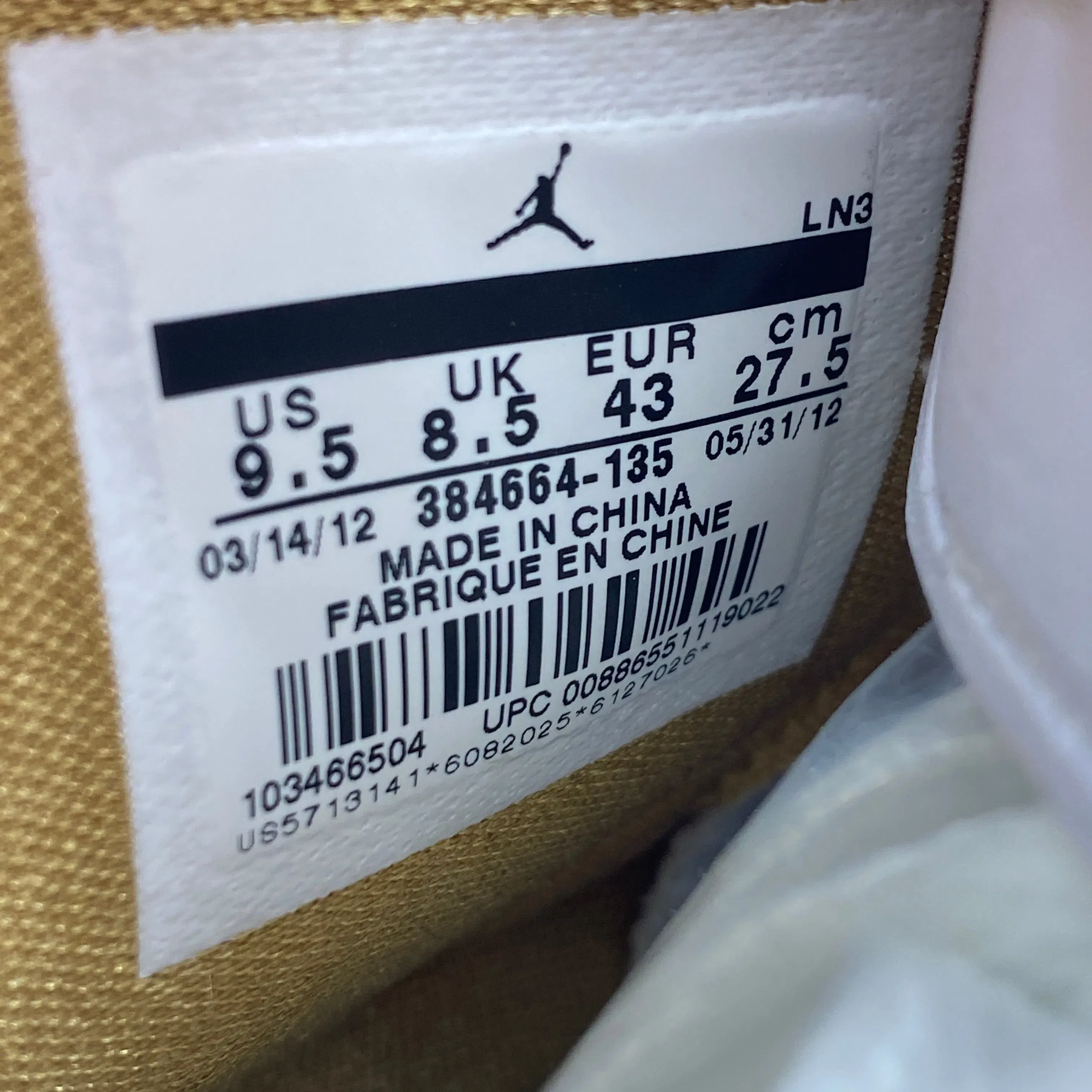 Air Jordan 6 Retro "Gmp" 2012 New Size 9.5