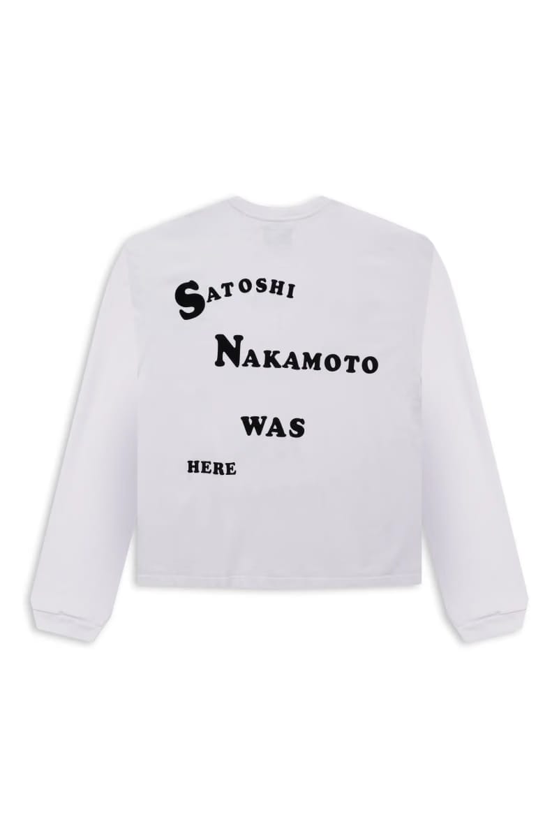 Satoshi Nakamoto Follow Me Long Sleeve Tee White