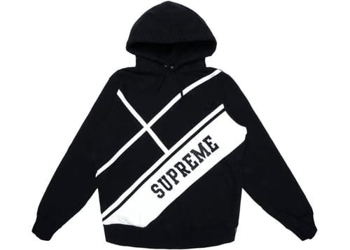 Supreme Diagonal Hooded Sweatshirt Black SS18SW27 Men's Size XL
