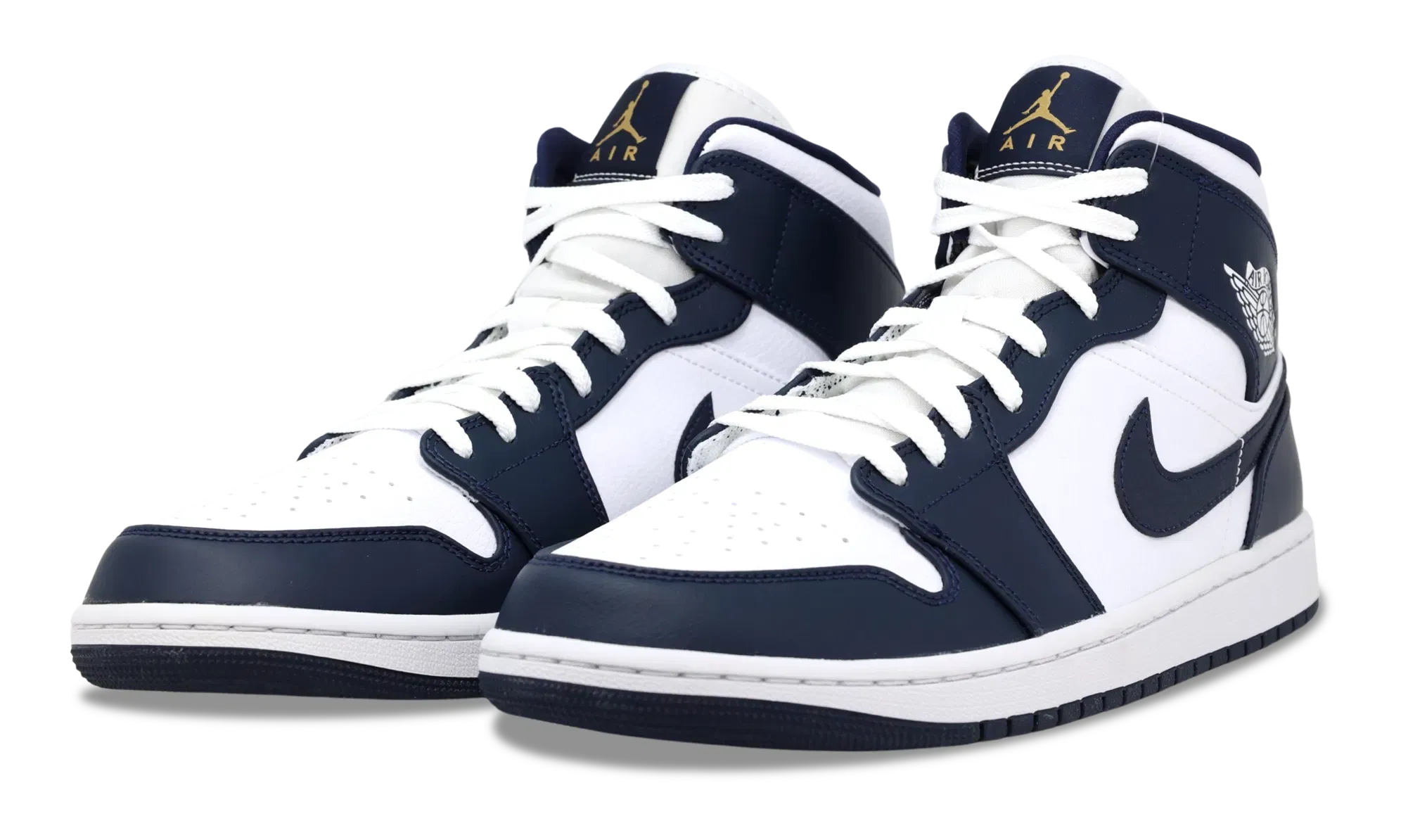 Nike Air Jordan 1 Mid White Metallic Gold Obsidian 554724-174