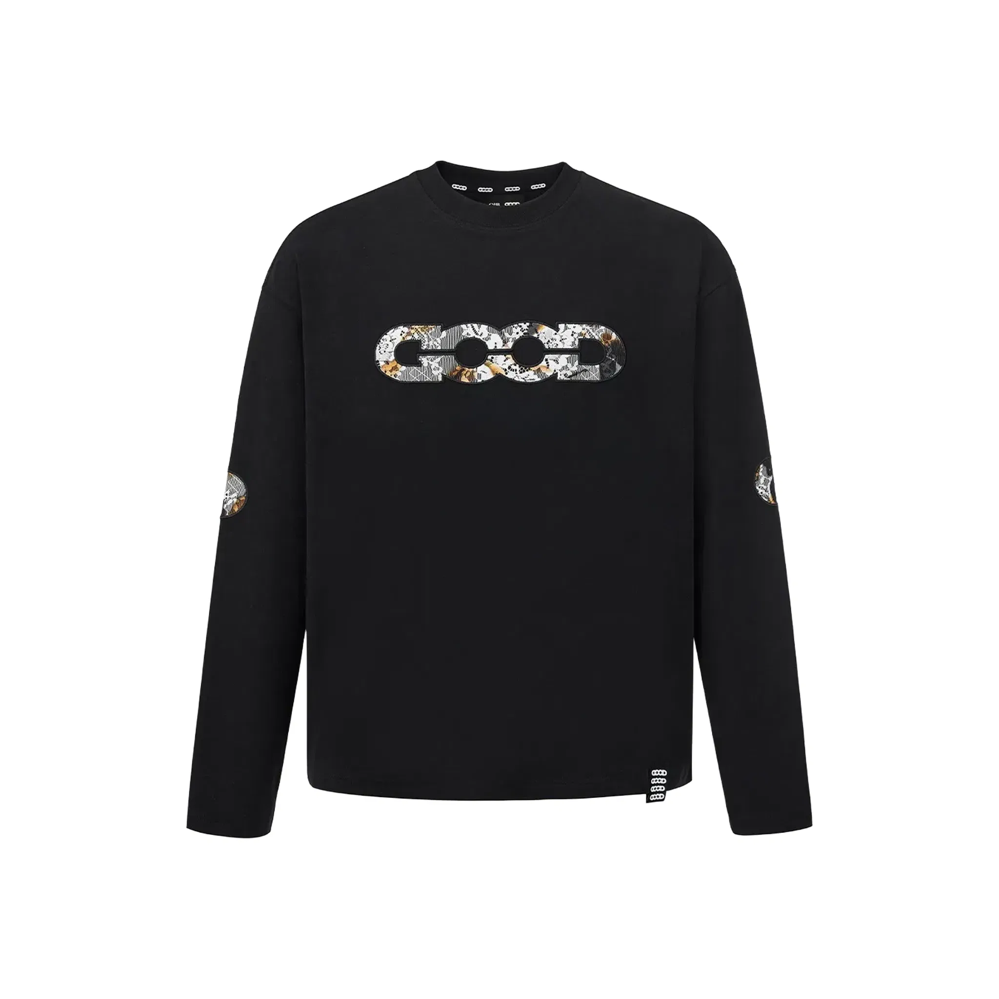 GOODBRAND Burnt Lace Floral Appliqué Long Sleeved Tee Black (FW25)