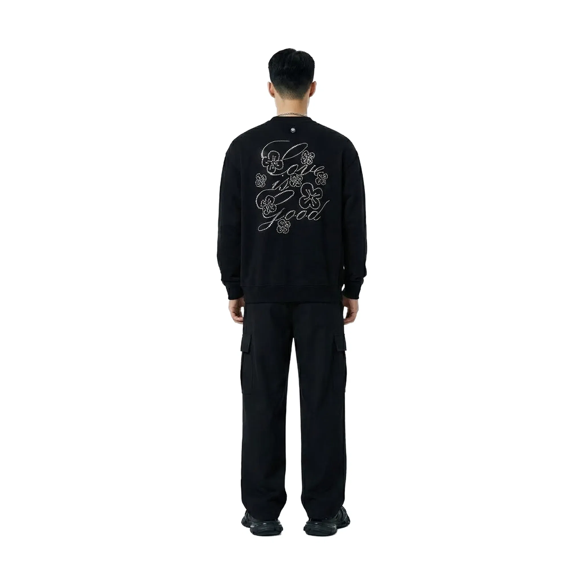 GOODBRAND Beaded Floral Pattern Long Sleeved Tee Black (FW25)