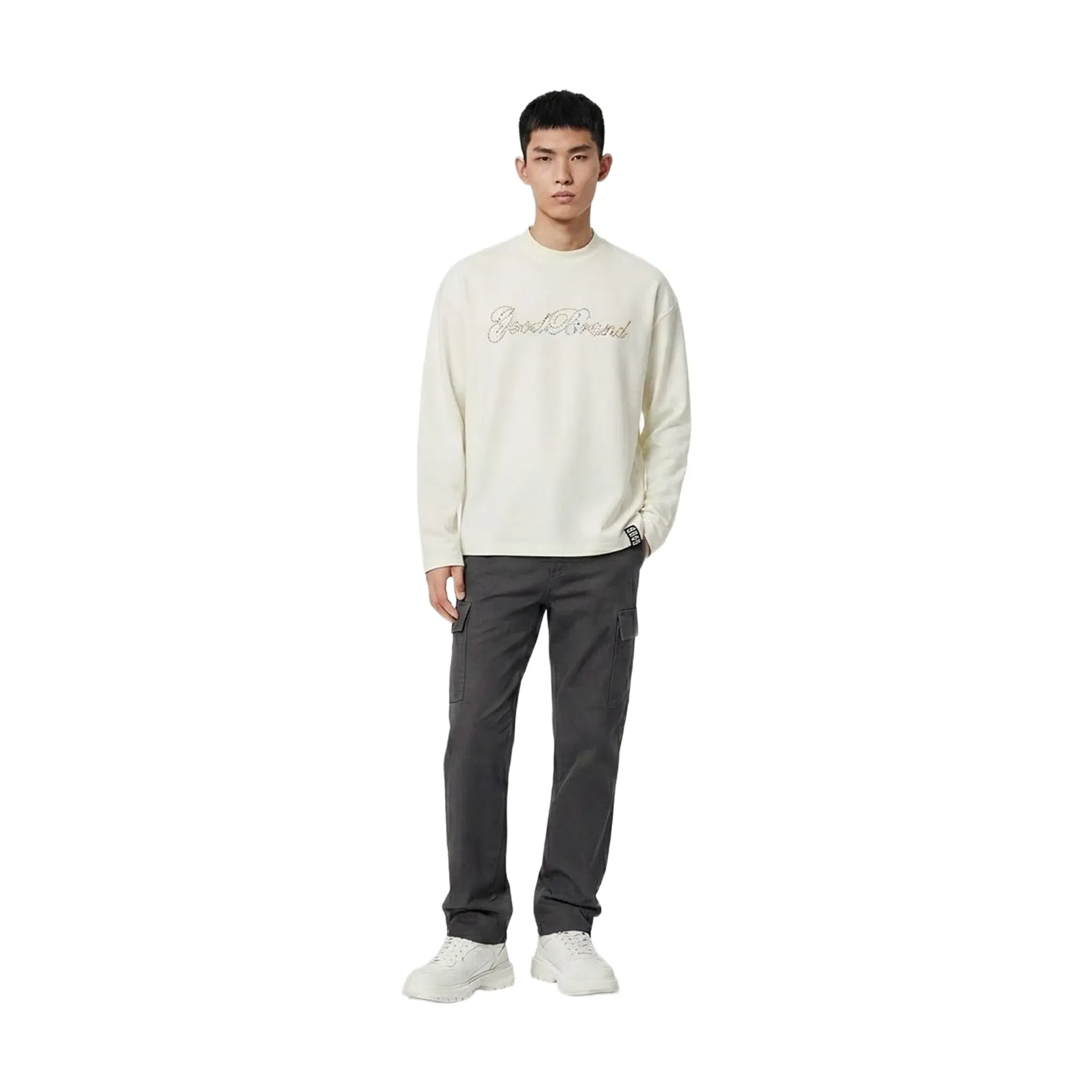 GOODBRAND Beaded Floral Pattern Long Sleeved Tee White (FW25)