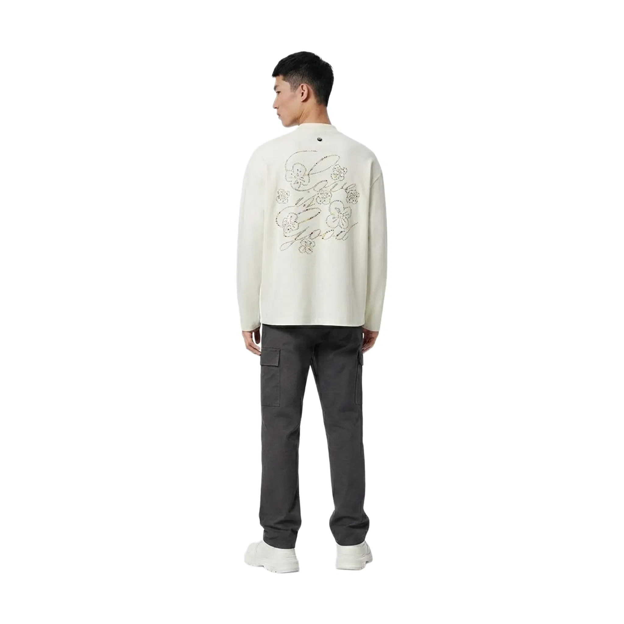 GOODBRAND Beaded Floral Pattern Long Sleeved Tee White (FW25)