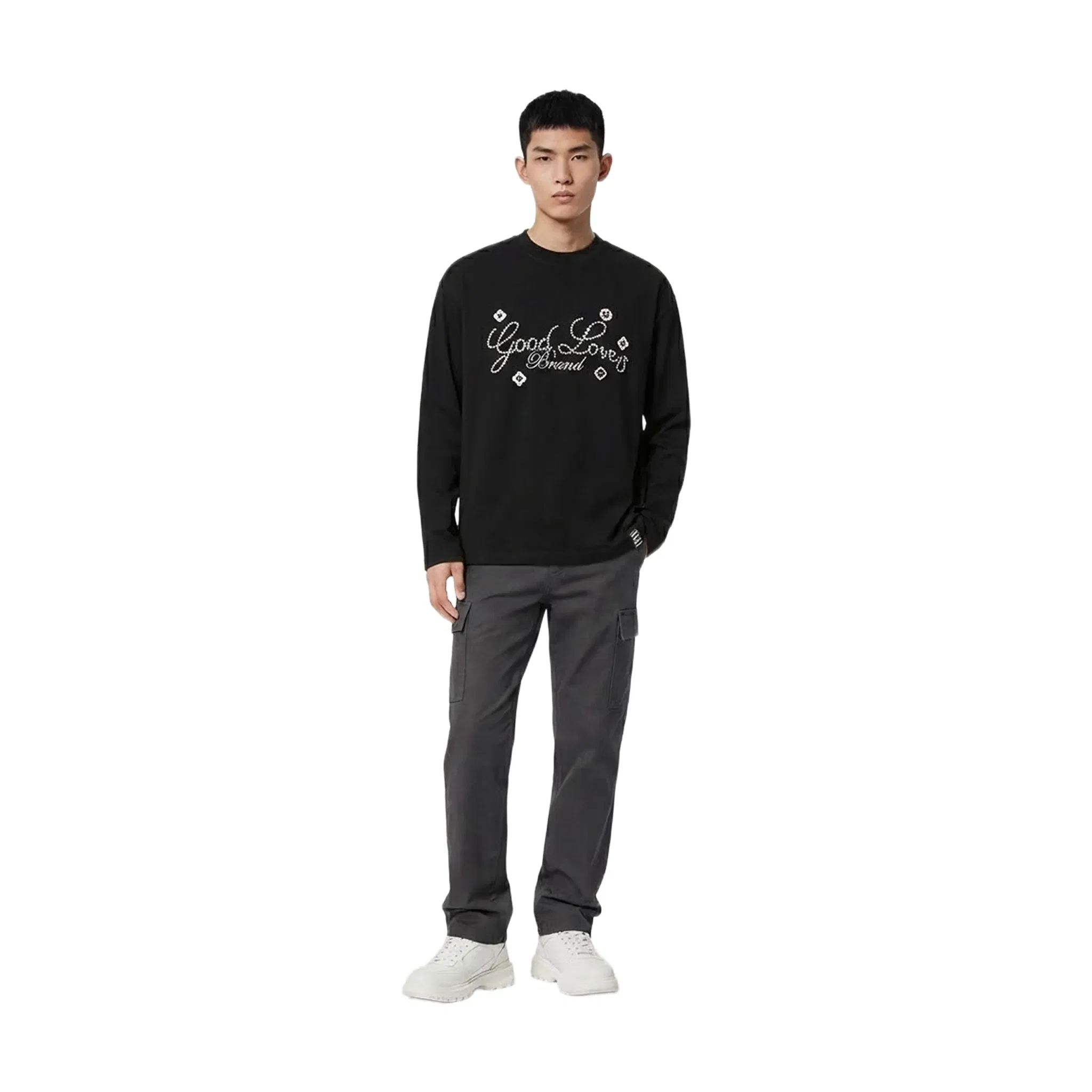 GOODBRAND GOOD LOVES Floral Slogan Long Sleeved Tee Black (FW25)