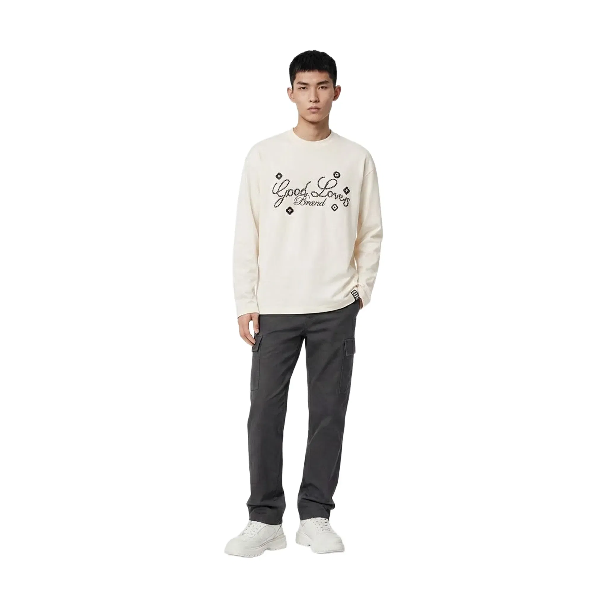 GOODBRAND GOOD LOVES Floral Slogan Long Sleeved Tee White (FW25)