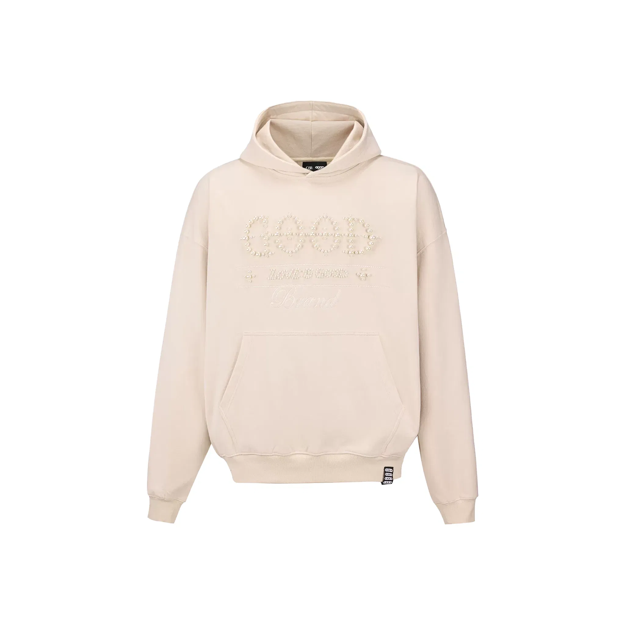GOODBRAND Pearl Embroidered Slogan Hoodie Beige (FW25)