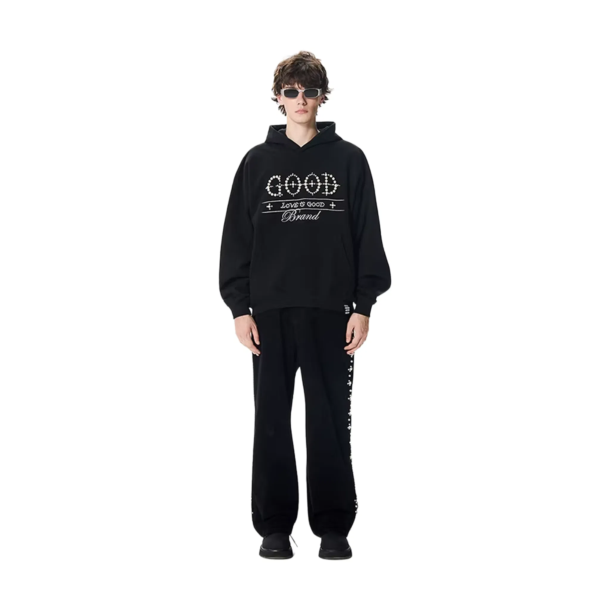 GOODBRAND Pearl Embroidered Slogan Hoodie Black (FW25)