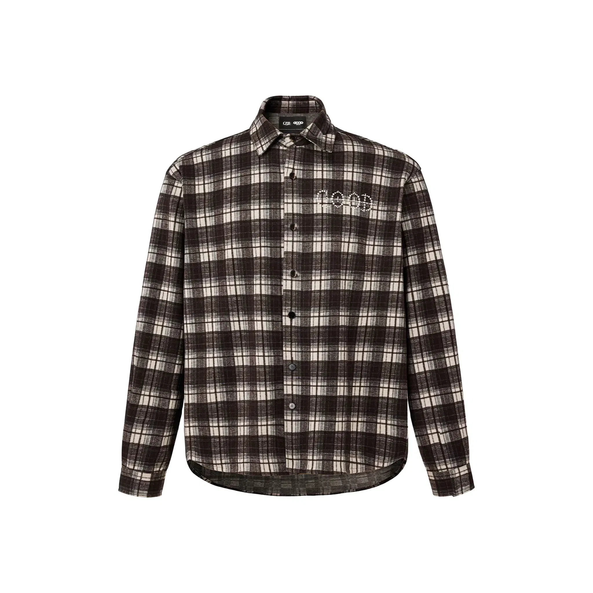 GOODBRAND Classic Slogan Pearl Plaid Shirt Brown (FW25)
