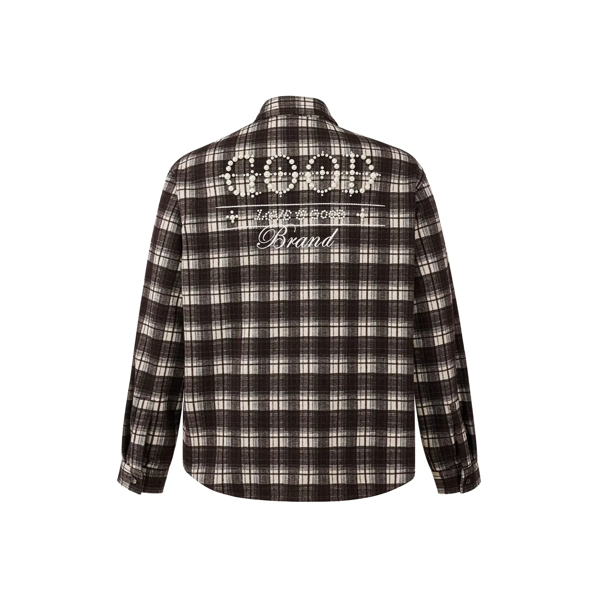 GOODBRAND Classic Slogan Pearl Plaid Shirt Brown (FW25)