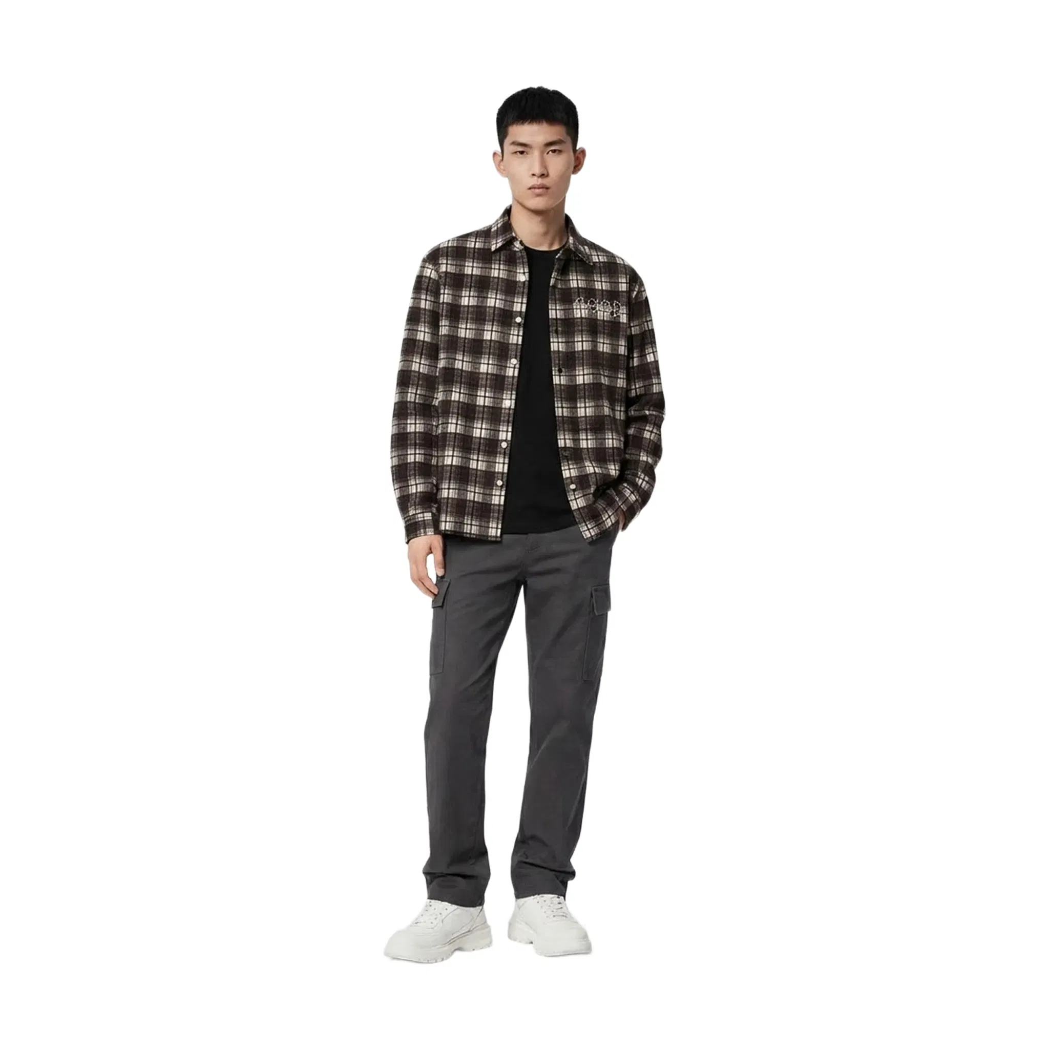 GOODBRAND Classic Slogan Pearl Plaid Shirt Brown (FW25)