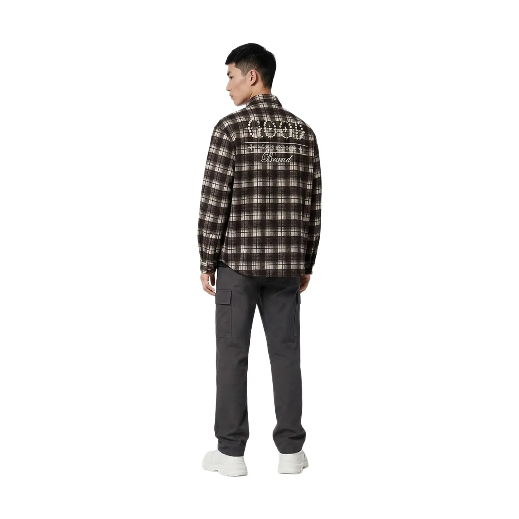GOODBRAND Classic Slogan Pearl Plaid Shirt Brown (FW25)