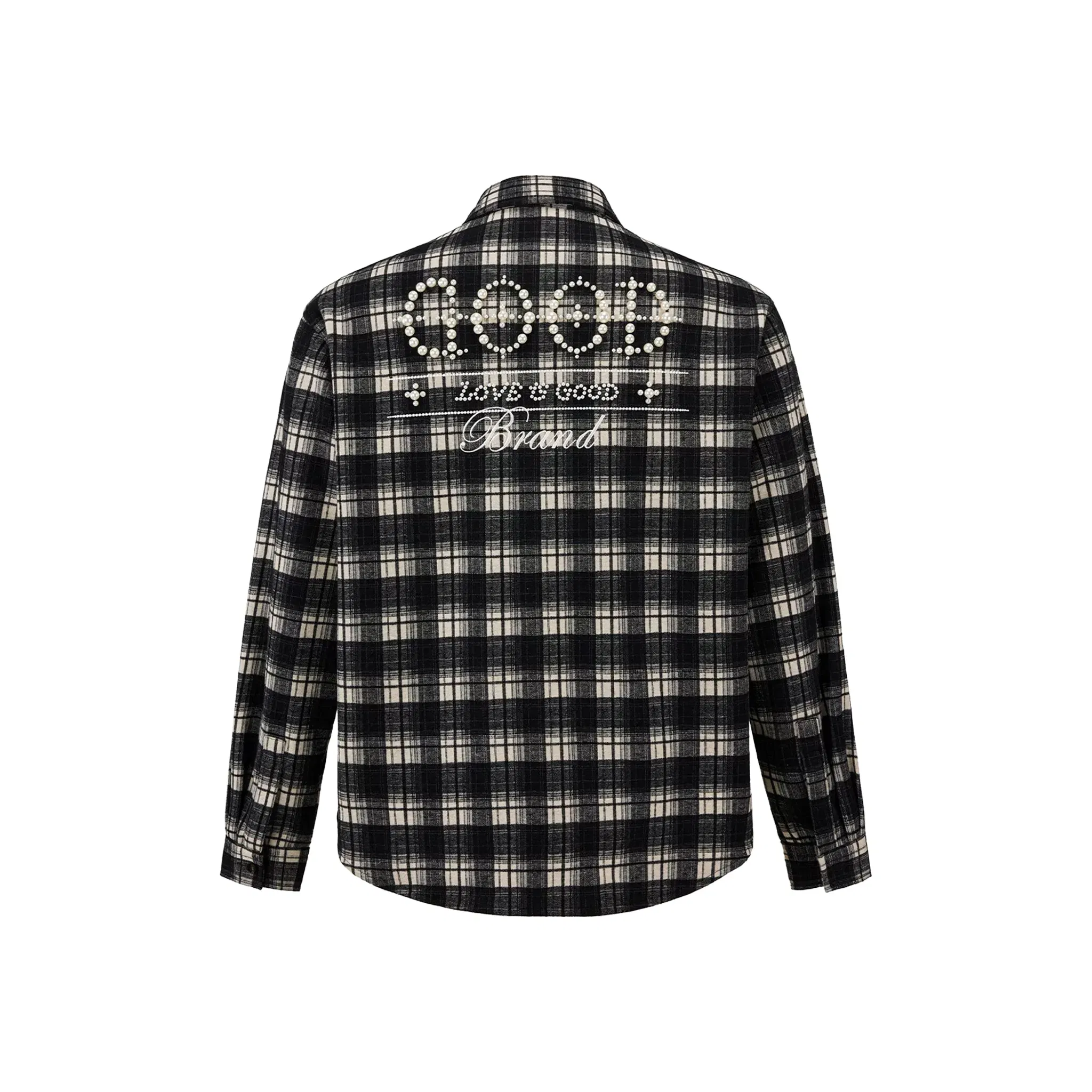 GOODBRAND Classic Slogan Pearl Plaid Shirt Black (FW25)