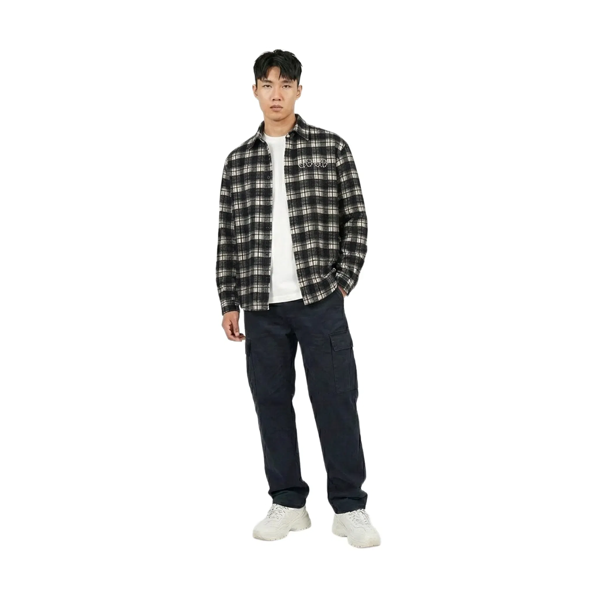 GOODBRAND Classic Slogan Pearl Plaid Shirt Black (FW25)