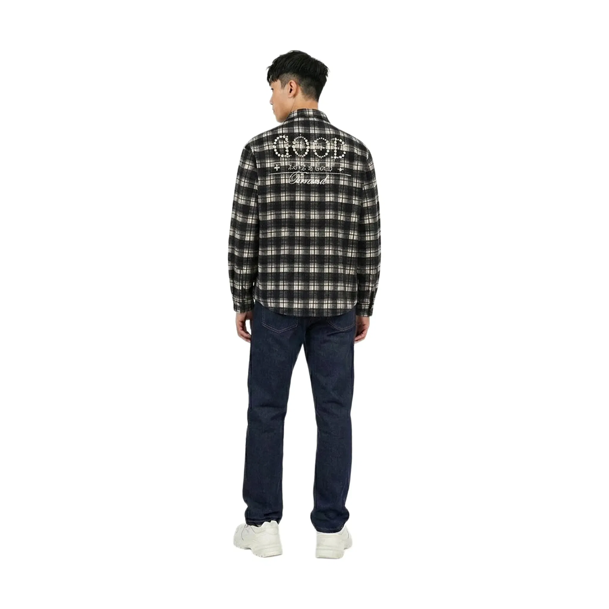 GOODBRAND Classic Slogan Pearl Plaid Shirt Black (FW25)