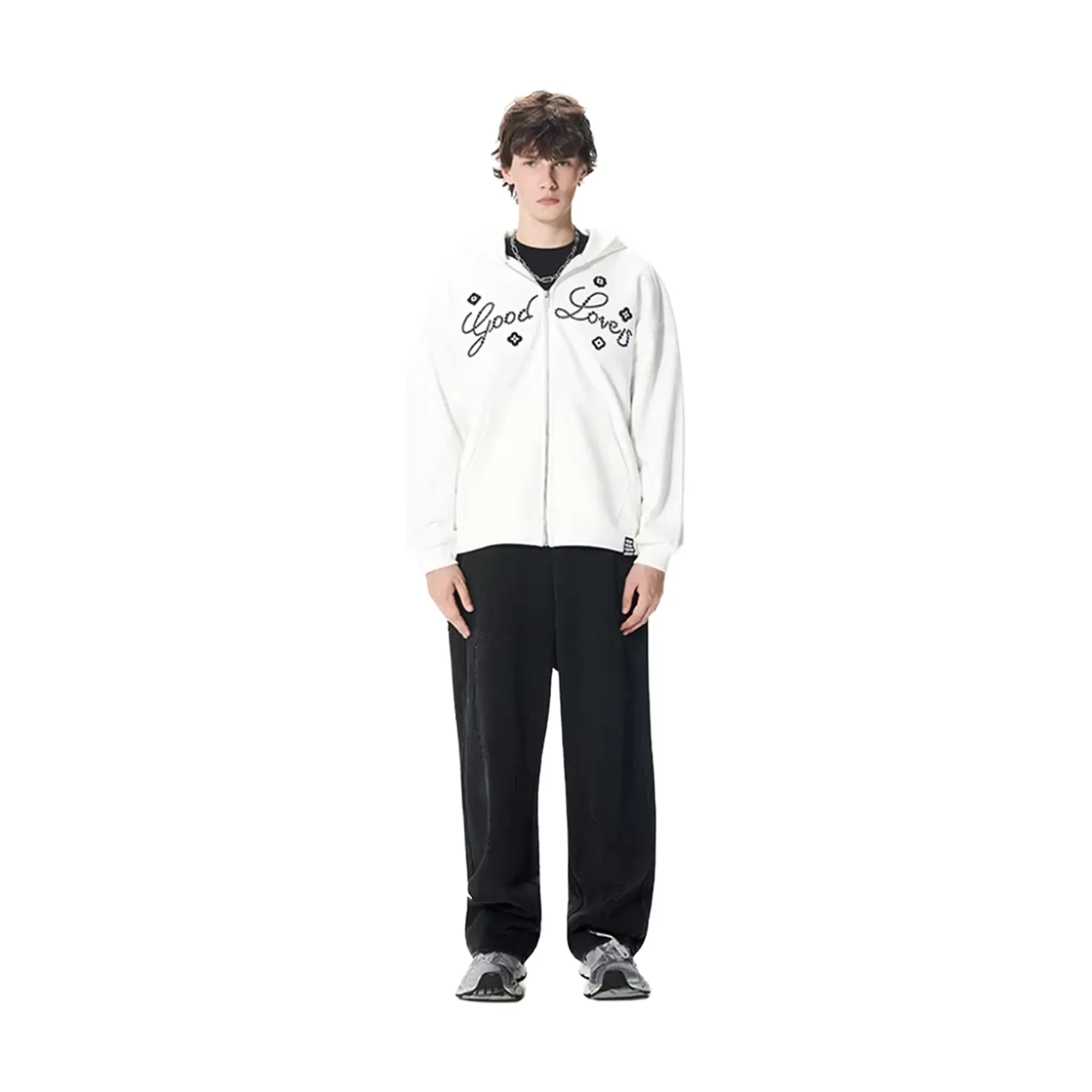 GOODBRAND Good Loves Floral Slogan Zip-Up Hoodie White (FW25)