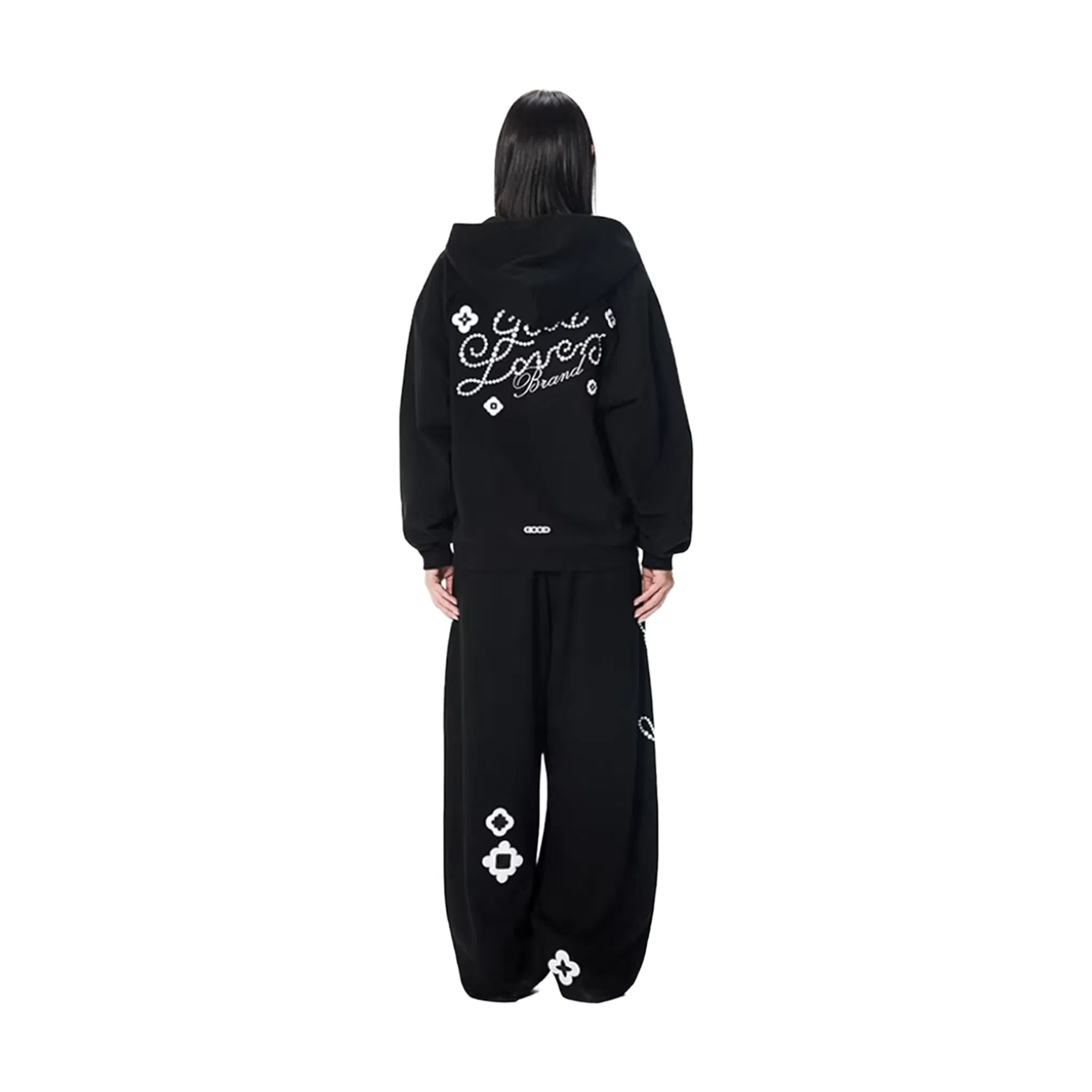 GOODBRAND Good Loves Floral Slogan Zip-Up Hoodie Black (FW25)