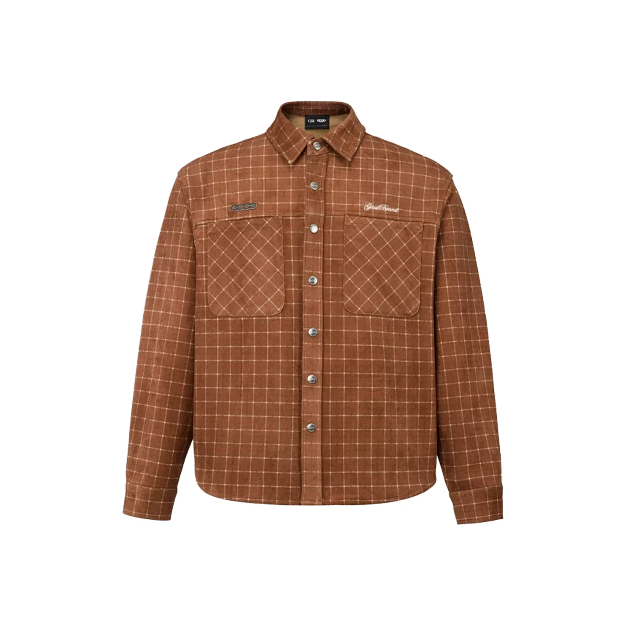 GOODBRAND Suede Beaded Shirt Reddish Brown Plaid (FW25)