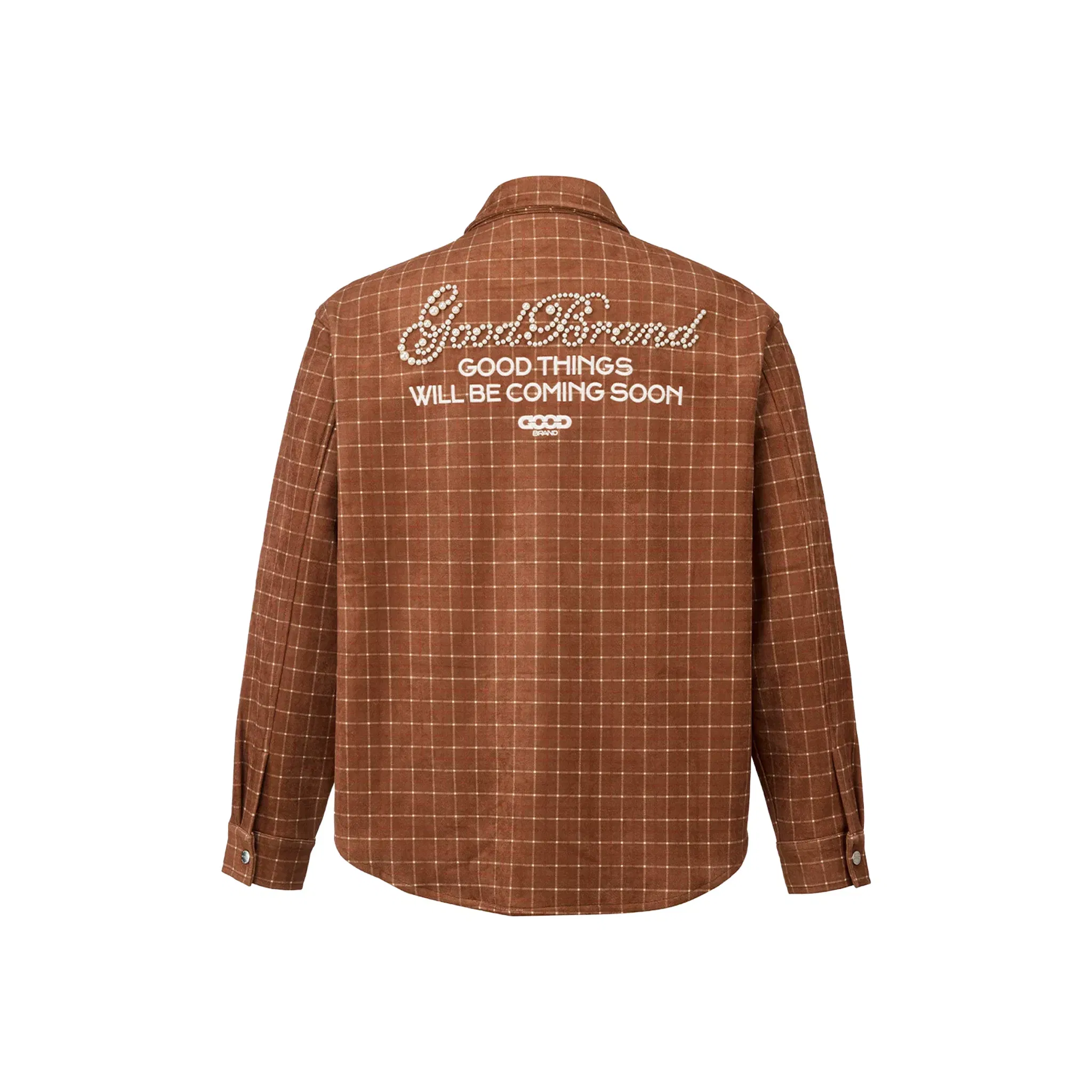 GOODBRAND Suede Beaded Shirt Reddish Brown Plaid (FW25)