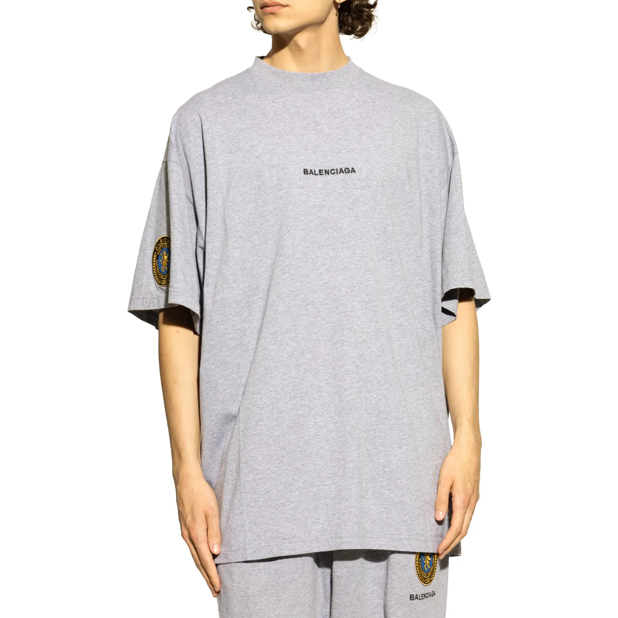 BALENCIAGA Embroidered Logo Oversized Fit Half Sleeve Tee Grey (SS25)