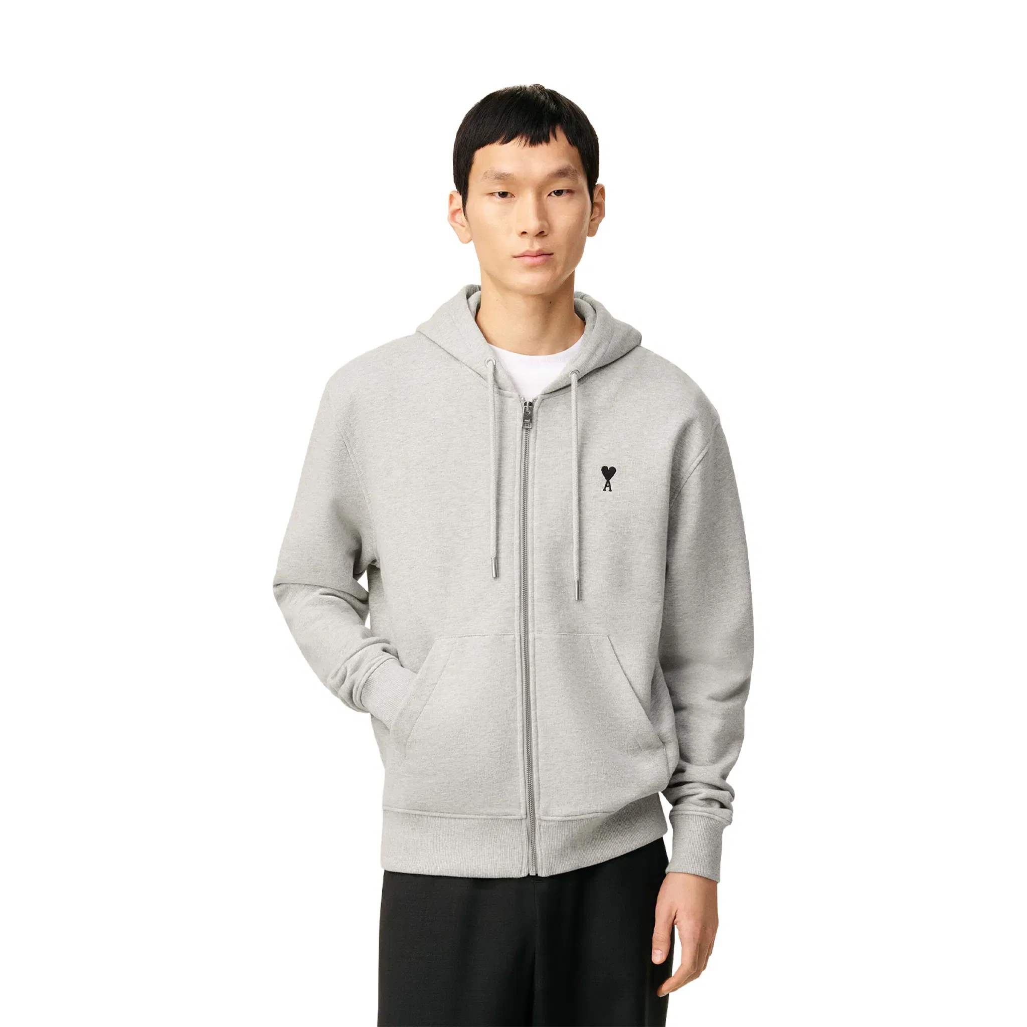 AMI PARIS Cotton Zipped Ami De Coeur Hoodie Grey (FW25)