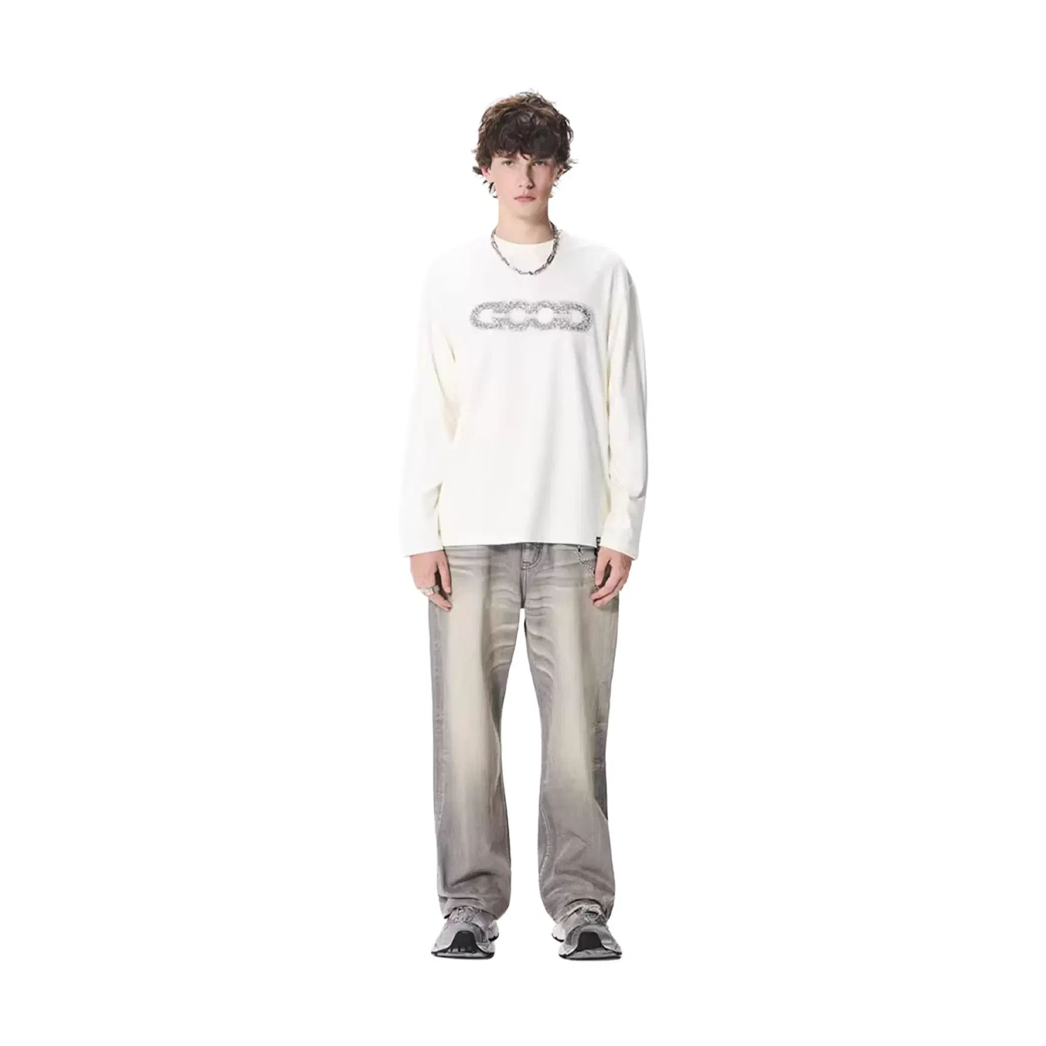 GOODBRAND Good Map Sequin Embroidered Long Sleeved Tee White (FW25)