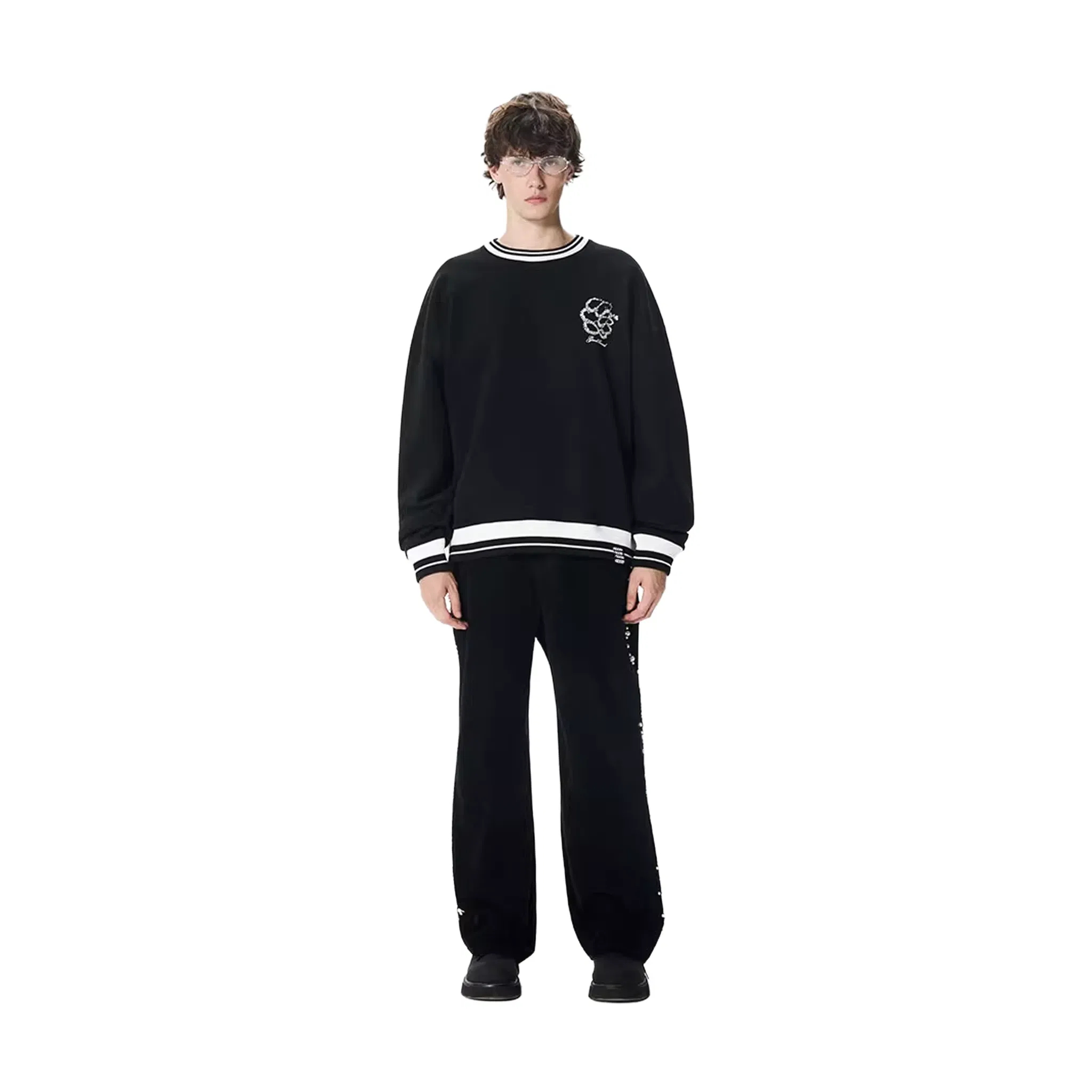 GOODBRAND 3D Embroidered Beaded Floral Long Sleeved Tee Black (FW25)