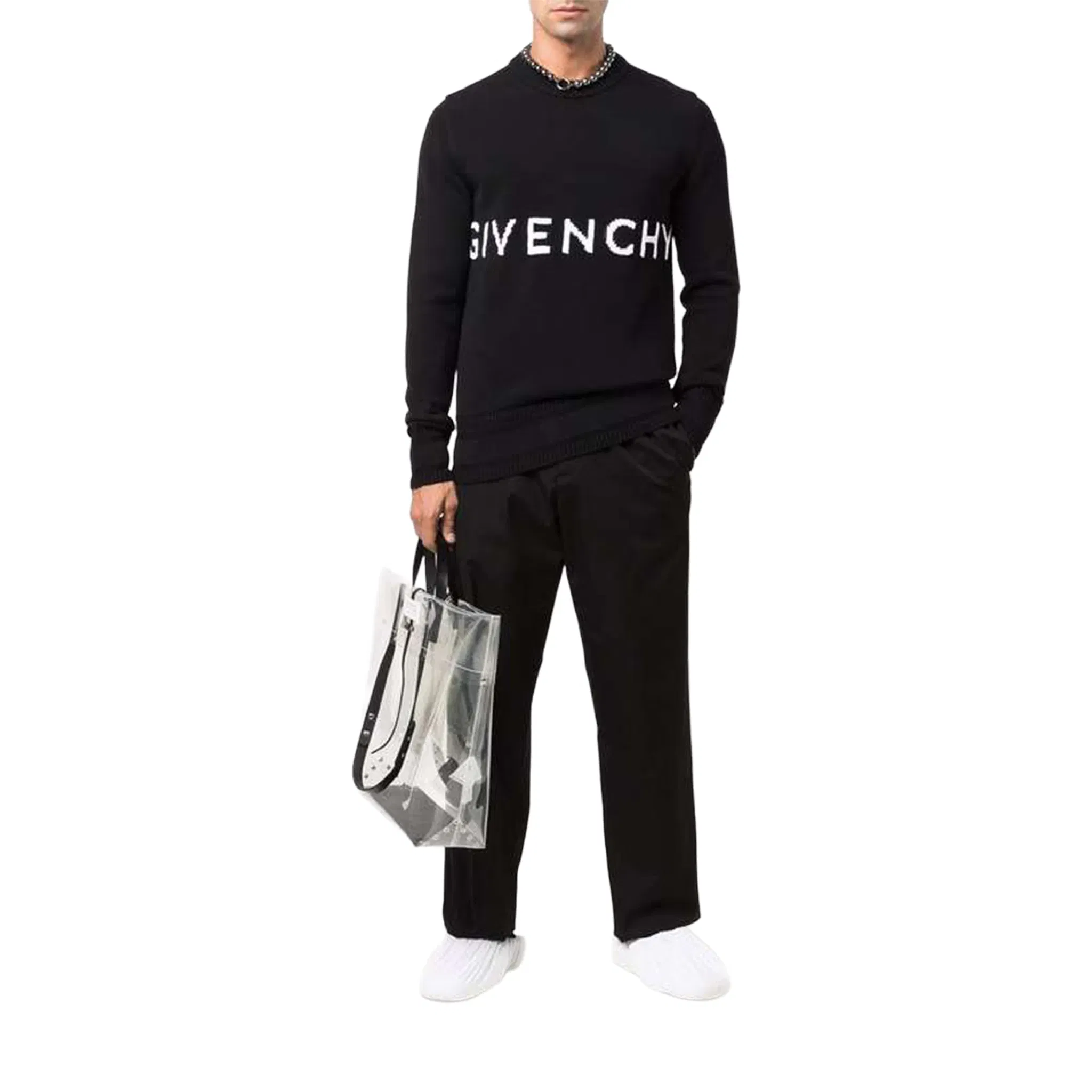 GIVENCHY 4G Logo Cotton Crew Knitwear Sweater Black (FW21)