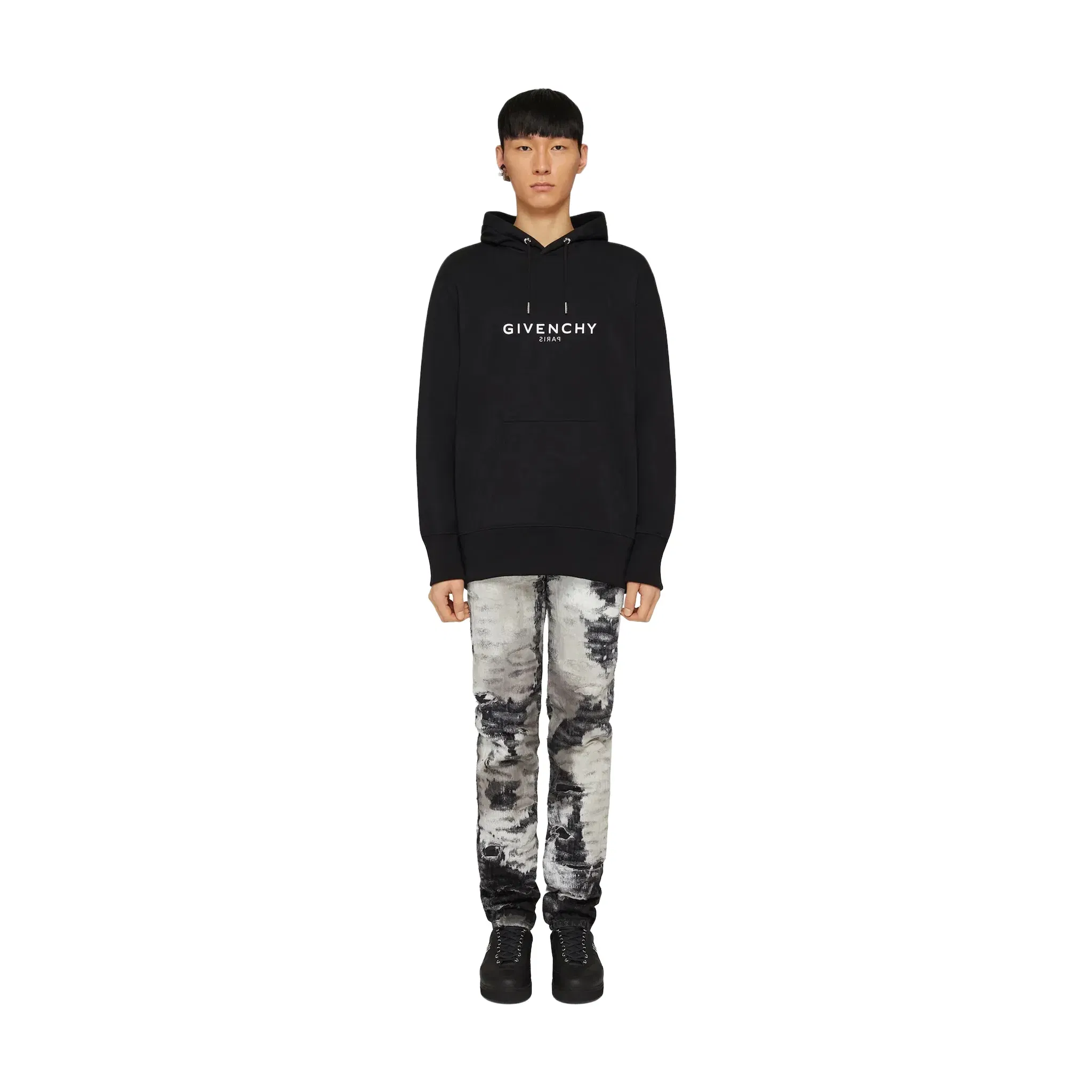 GIVENCHY Classic Fit Reverse Print Hoodie Black (FW22)