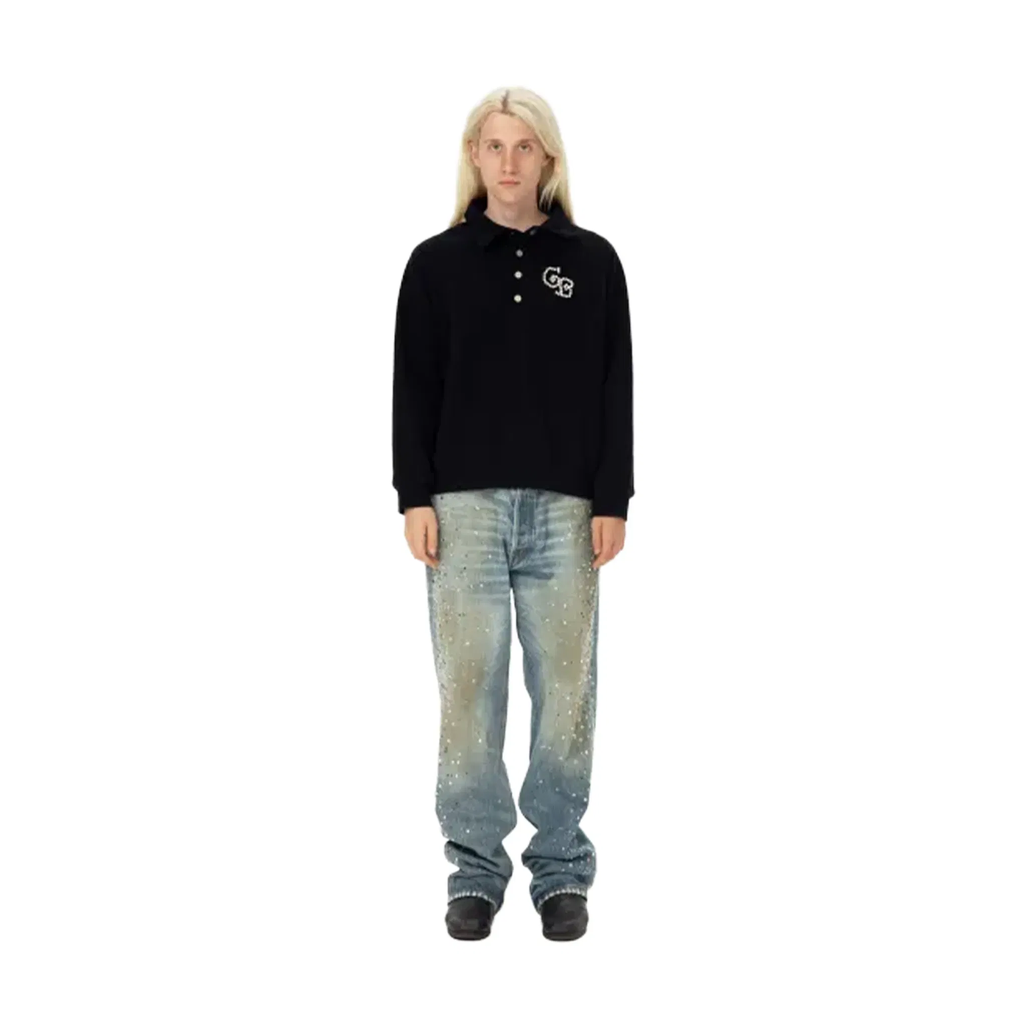 GOODBRAND Pearl Polo Long Sleeved Sweatshirt Black (FW24)