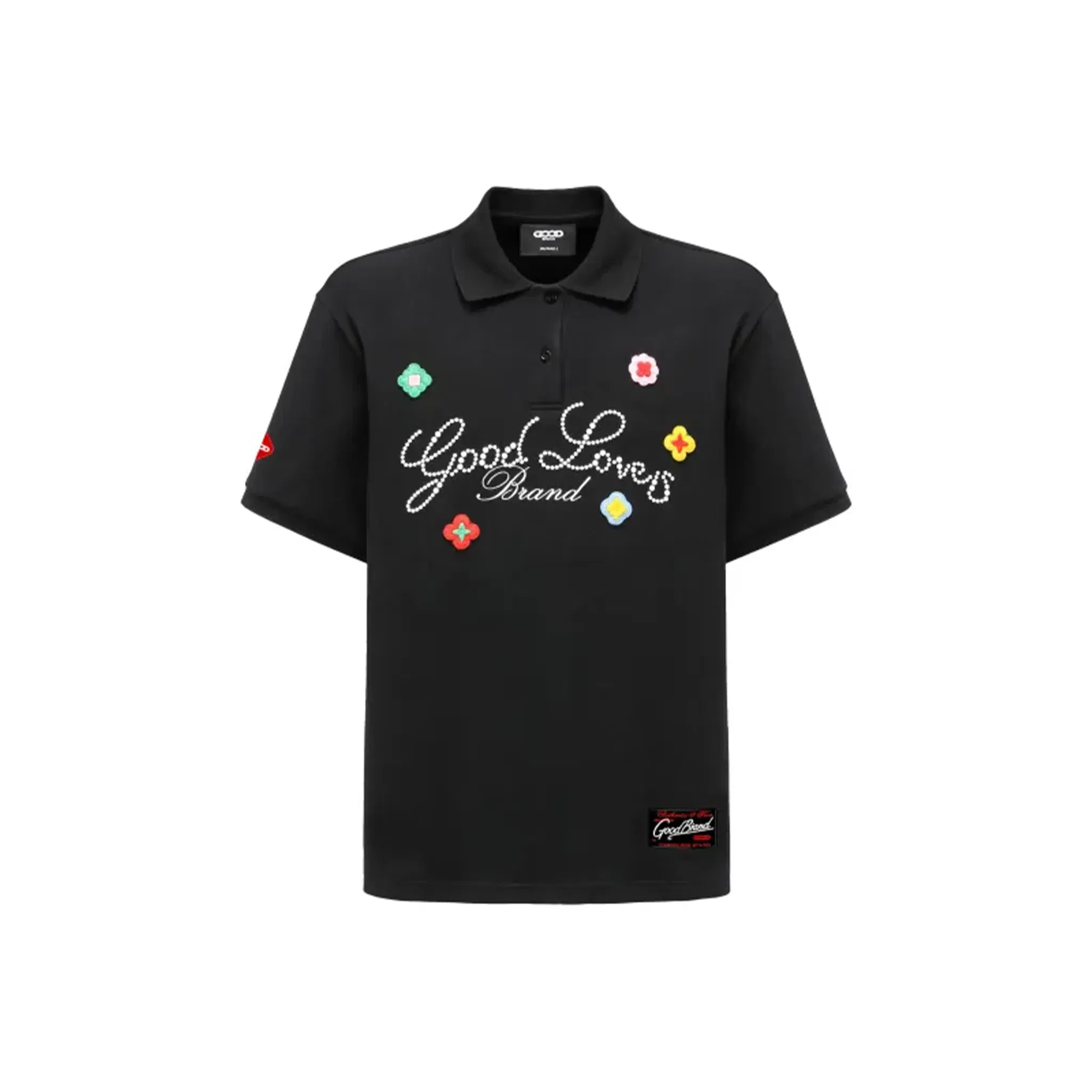 GOODBRAND Good Loves 3D Embroidered Slogan Polo Shirt Black (SS25)