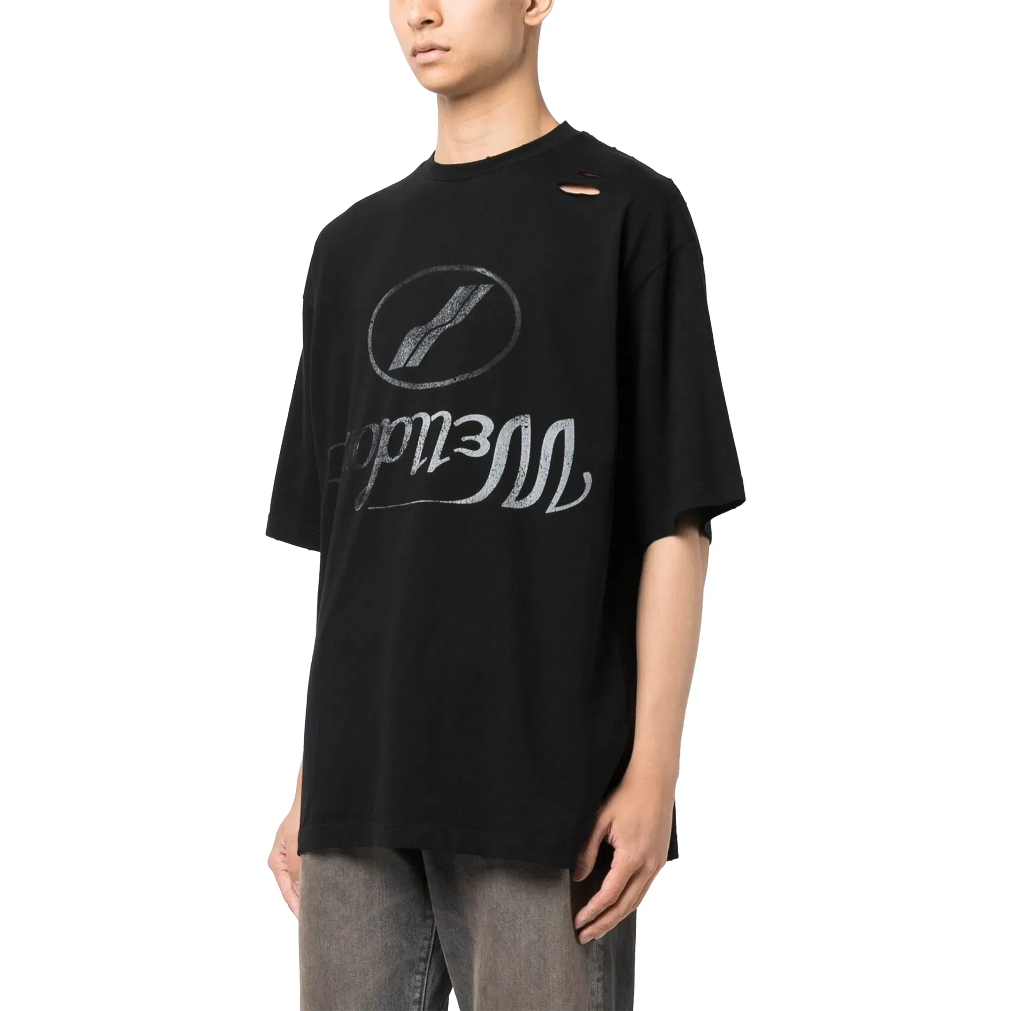WE11DONE Destroyed Reversed Logo Tee Black (SS24)