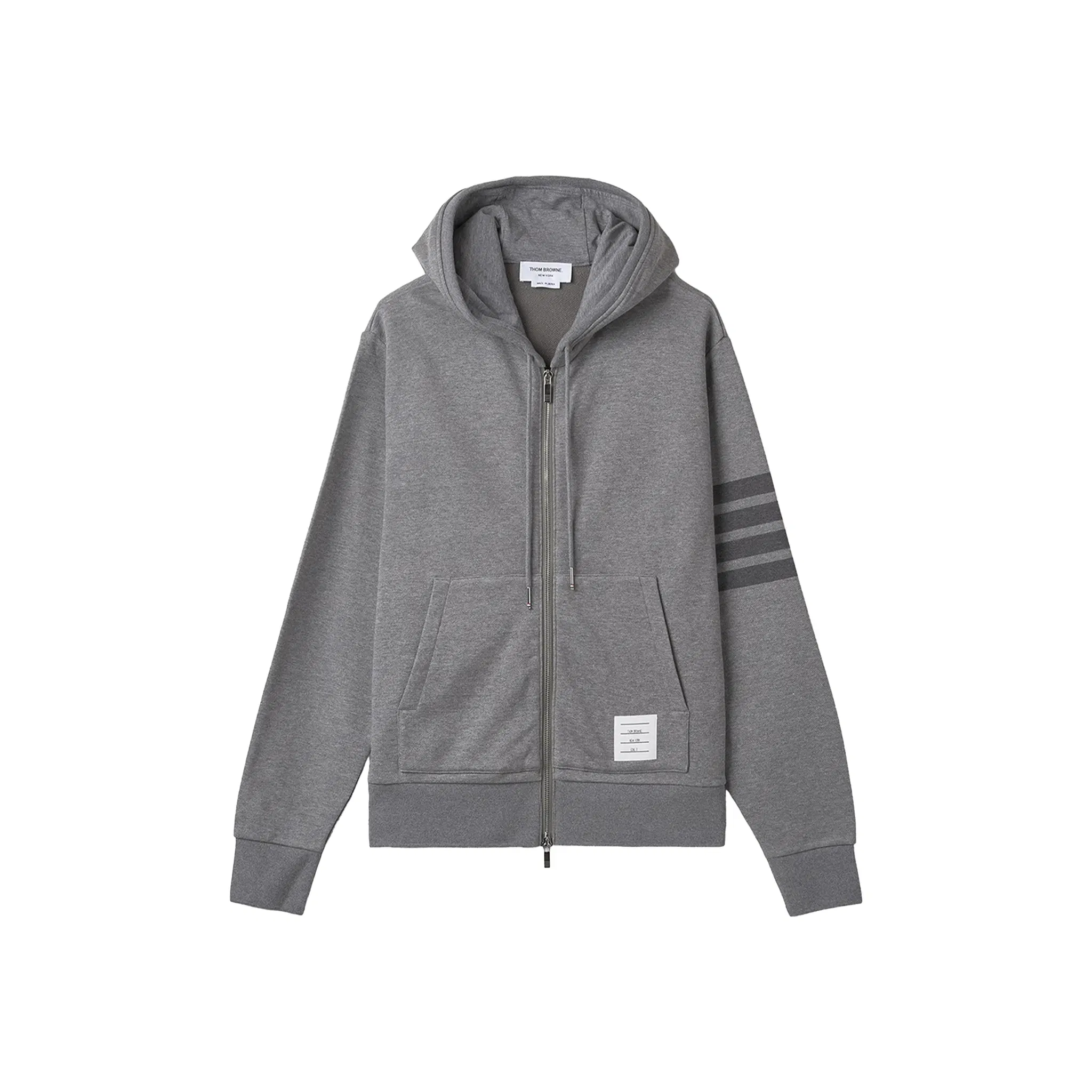 THOM BROWNE Classic Loopback 4-Bar Full Zip Hoodie Medium Grey (SS23)