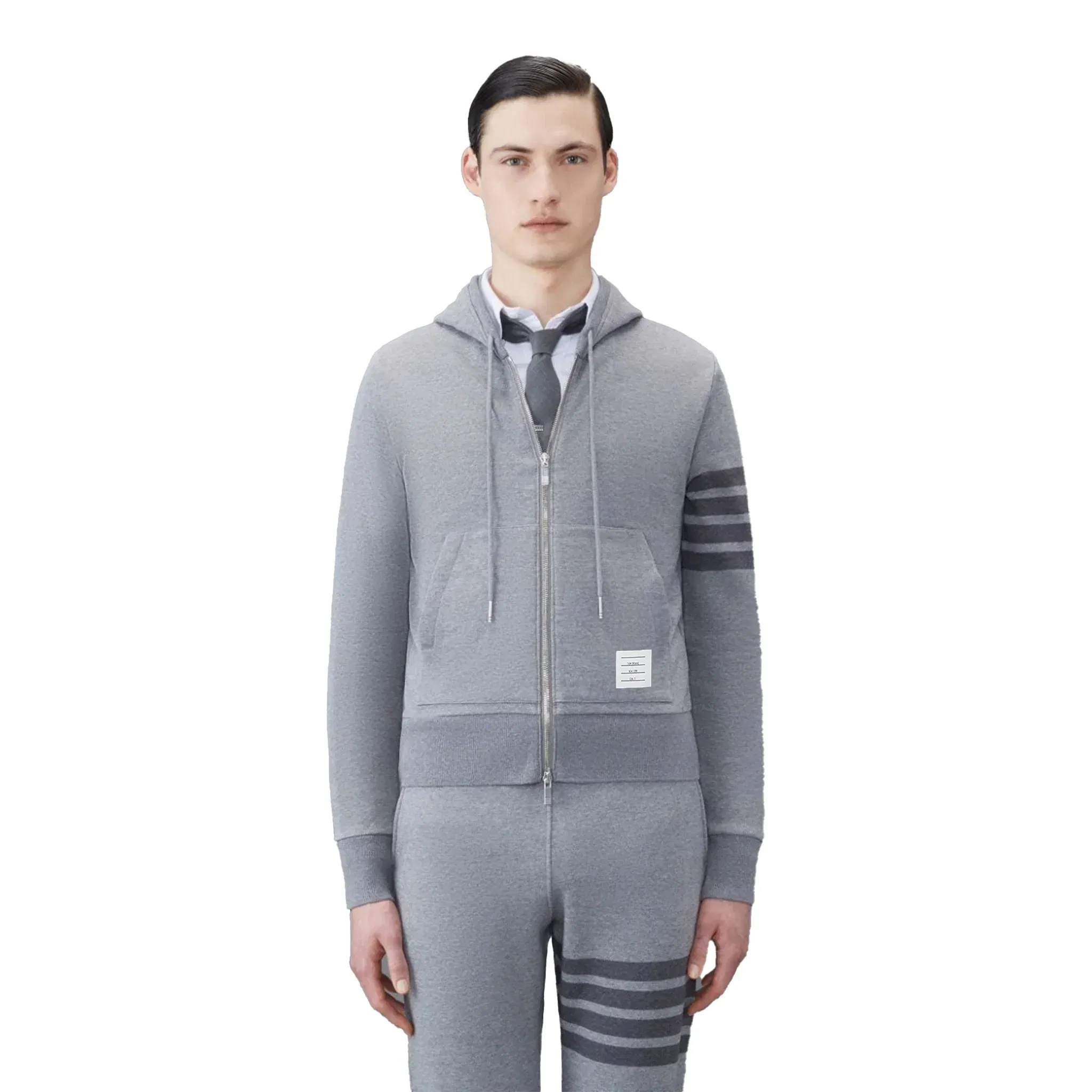 THOM BROWNE Classic Loopback 4-Bar Full Zip Hoodie Medium Grey (SS23)