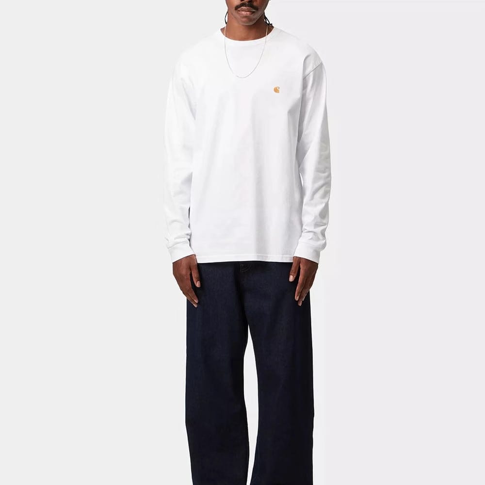 Carhartt Work in Progress Carhartt WIP L/S Chase T-Shirt – White / Gold (I026392)