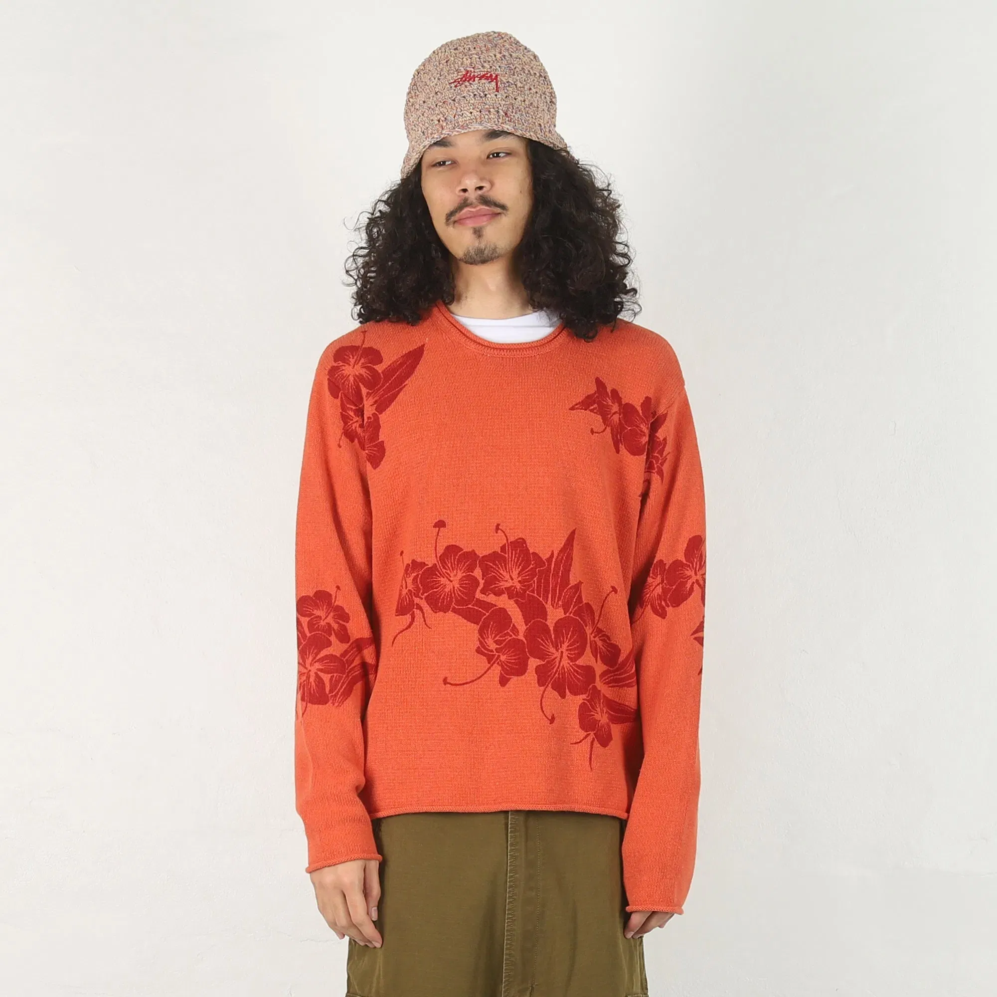 Stussy Floral Roll Neck Sweater - Rust