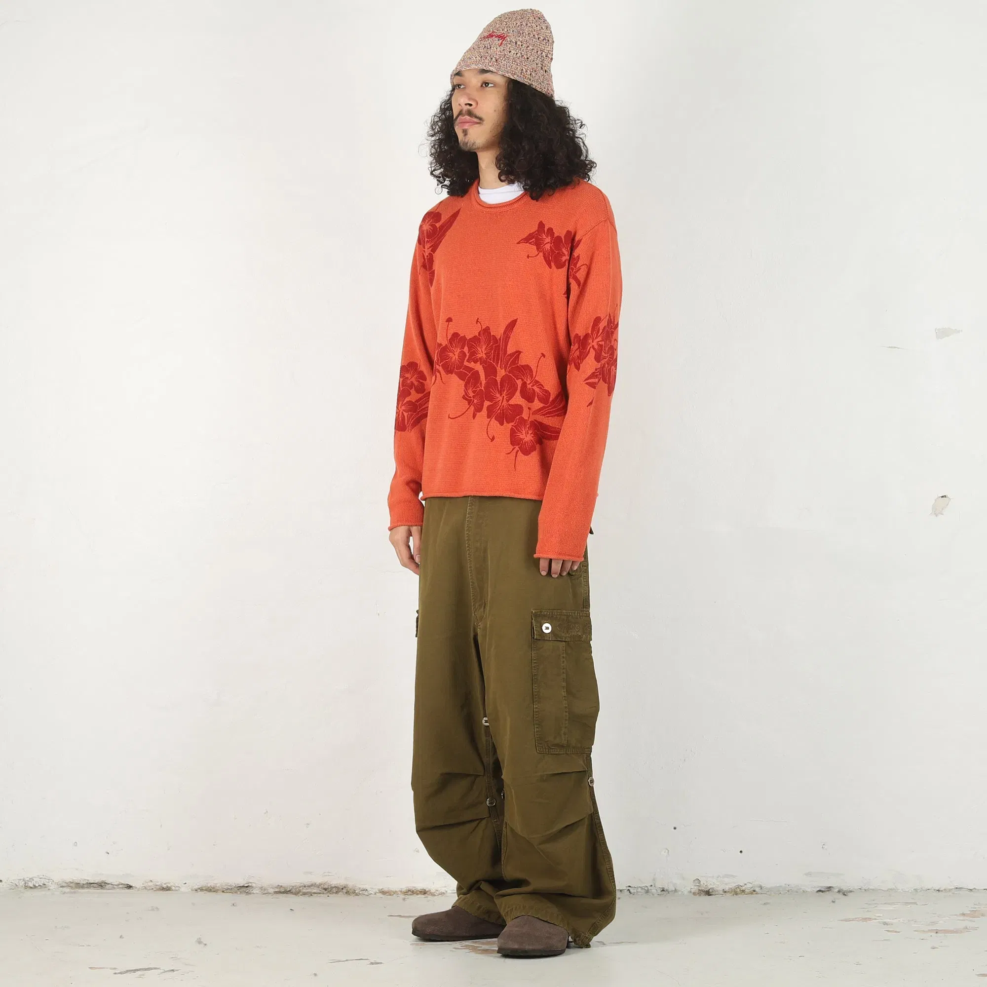 Stussy Floral Roll Neck Sweater - Rust