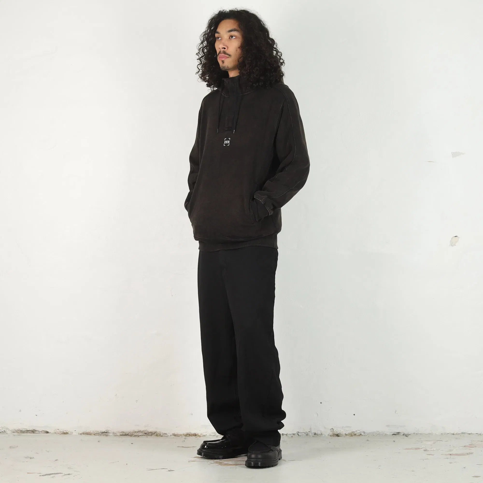 The Trilogy Tapes Dash Line Washed Hoodie - Black